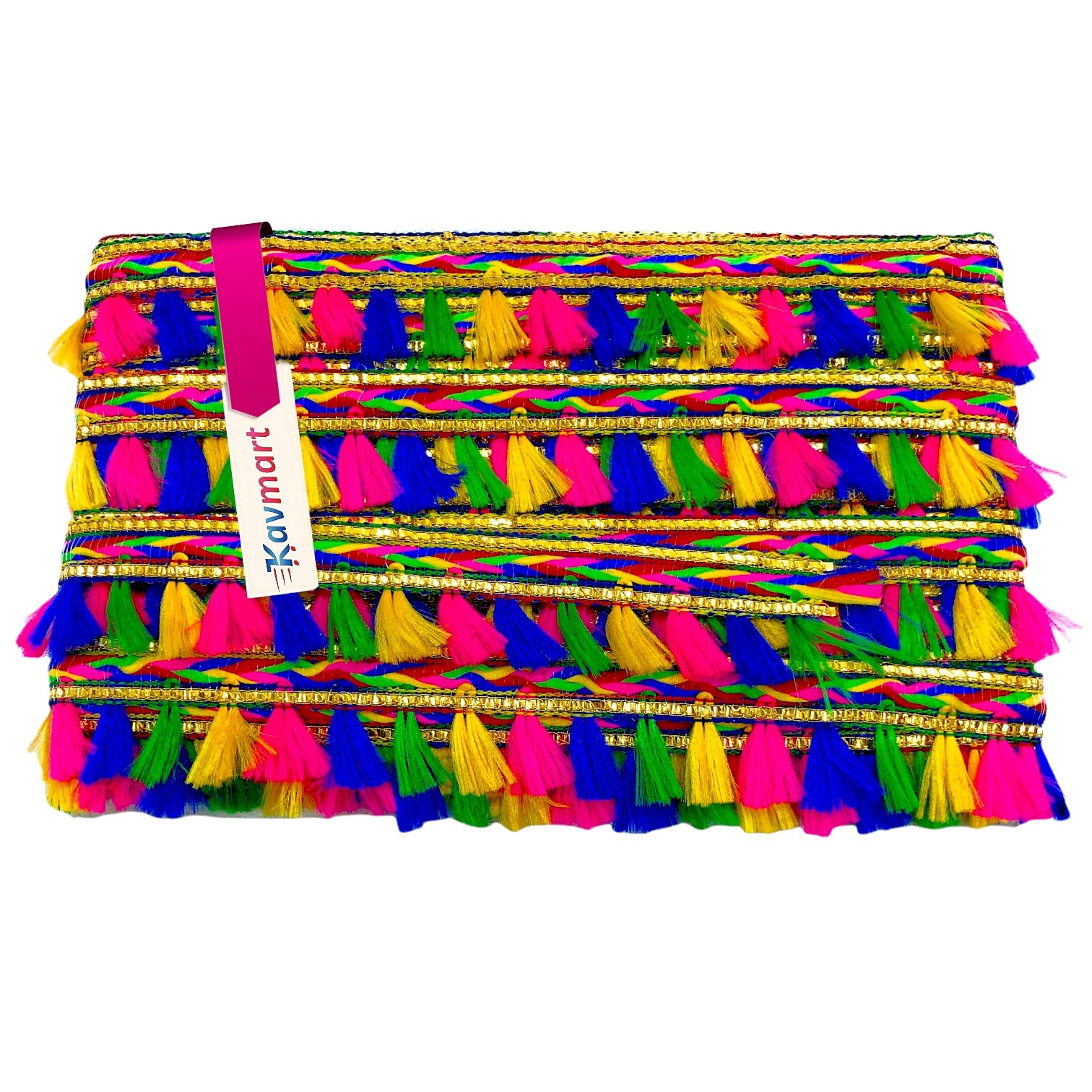 Kavmart (9 Meter) Laces Border Tassel for Women's Dresses, Dupatta, Bridal Dresses, Saree, Skirt, Lehengas, Palazzo, Anarkali Suits, Blouses, Craft and Home Decor (Multicolour 9meters)