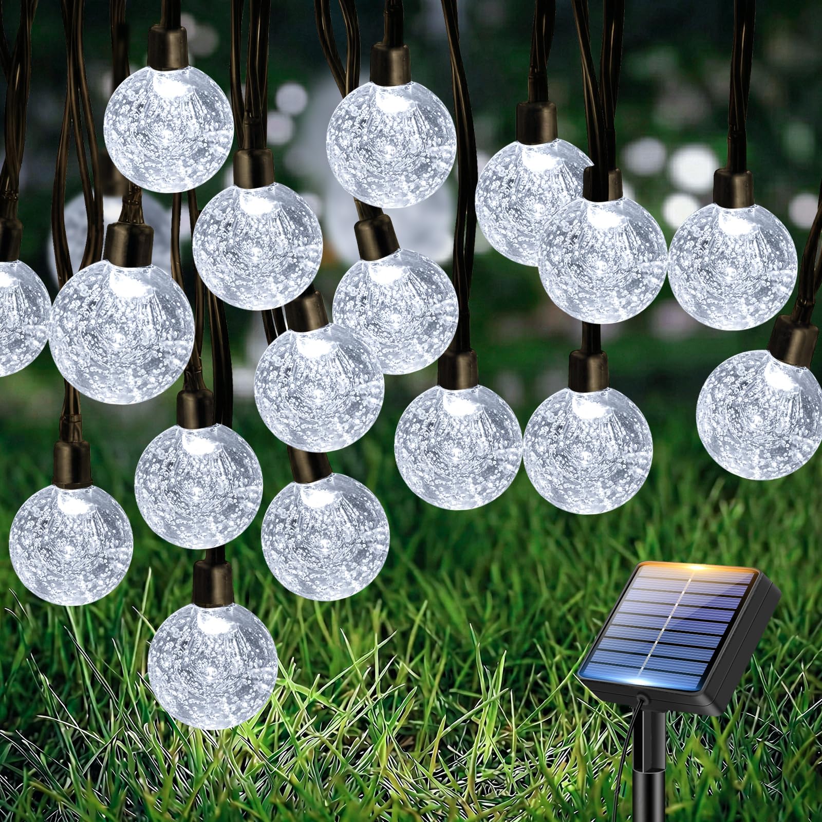 btfarm 10M Guirnaldas Luces Exterior Solar, 30LED Luces Solares Led Exterior Jardin, 8 Modos Impermeable Cadena de Guirnalda Solar Cristal, Terraza, Patio, Fiesta, Navidad, Blanco Cálido — view 16