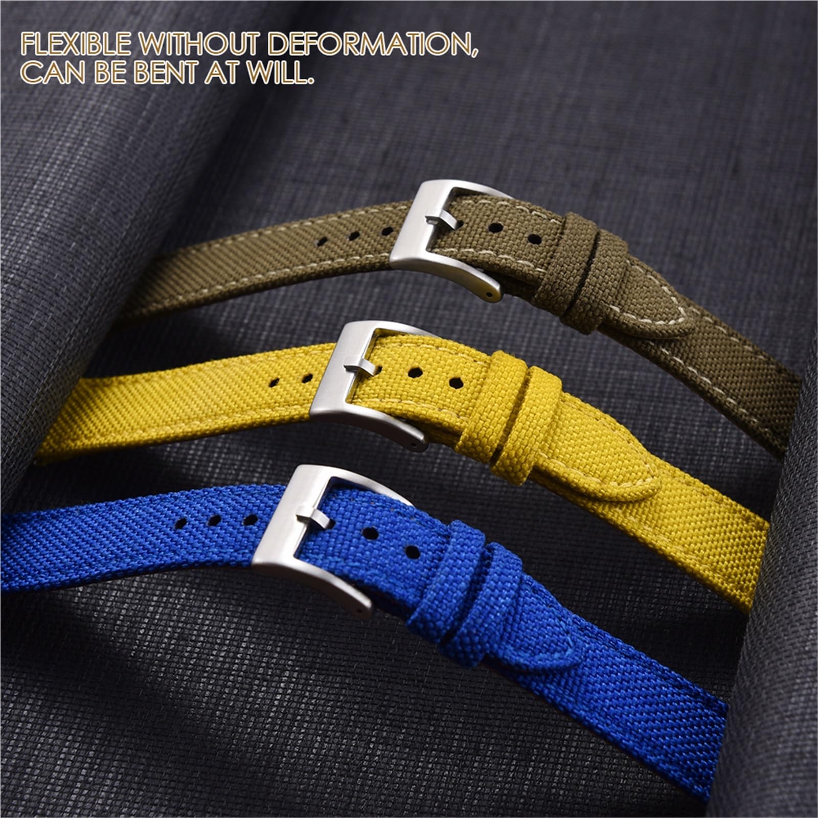 Generico Bracelet hybride en toile pour voiles et cuir - Libération rapide, coupe universelle de 18 à 22 mm (marron noir Buckle,18 mm)