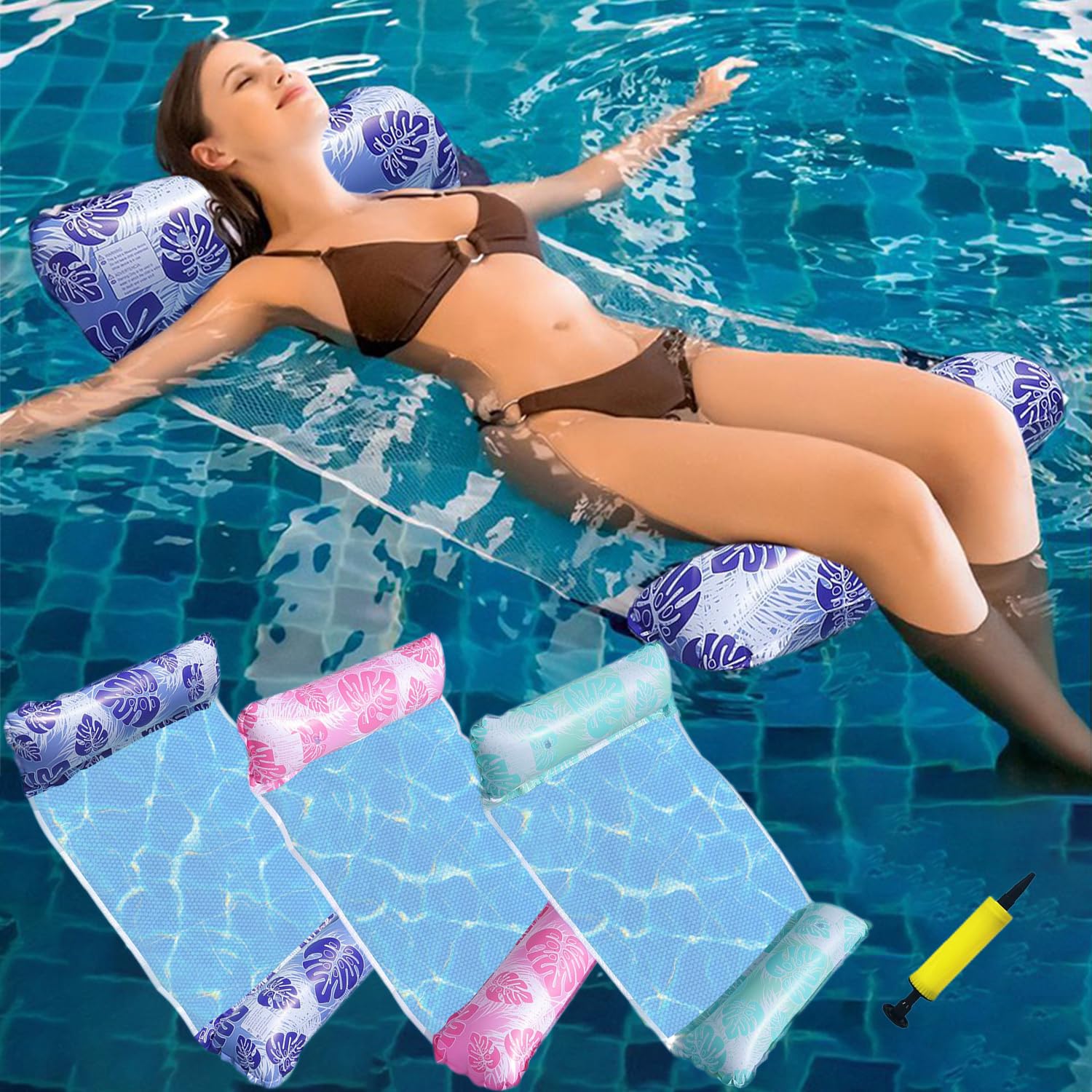 Inflatable Pool Floats Hammock,3 Pack 4 in 1 Swimming Pool Water Hammock