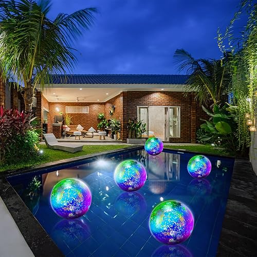 Miniatura 7 de Meooeck 16 bolas de playa inflables que brillan en la oscuridad, bolas de playa inflables con luces LED de 9 pulgadas, confeti brillante con