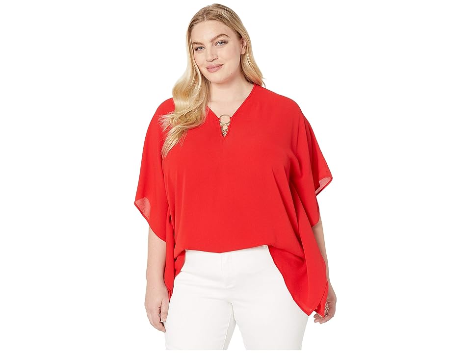 

MICHAEL Michael Kors Plus Size Ring Flutter Top (Scarlet) Women's Blouse, Red