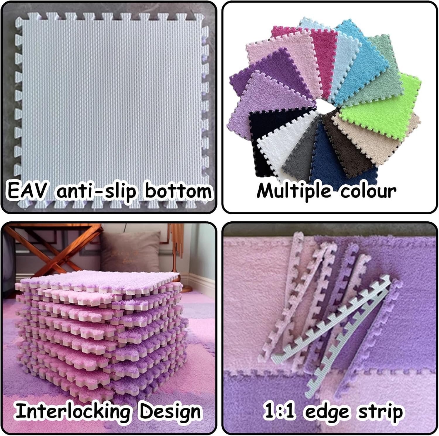 20 alfombras de Felpa entrelazadas de 30 cm cuadradas con Bordes, Alfombrillas de Espuma Suave de 0,4 Pulgadas de Grosor, Alfombrillas de Juego de baldosas esponjosas(Green+White)