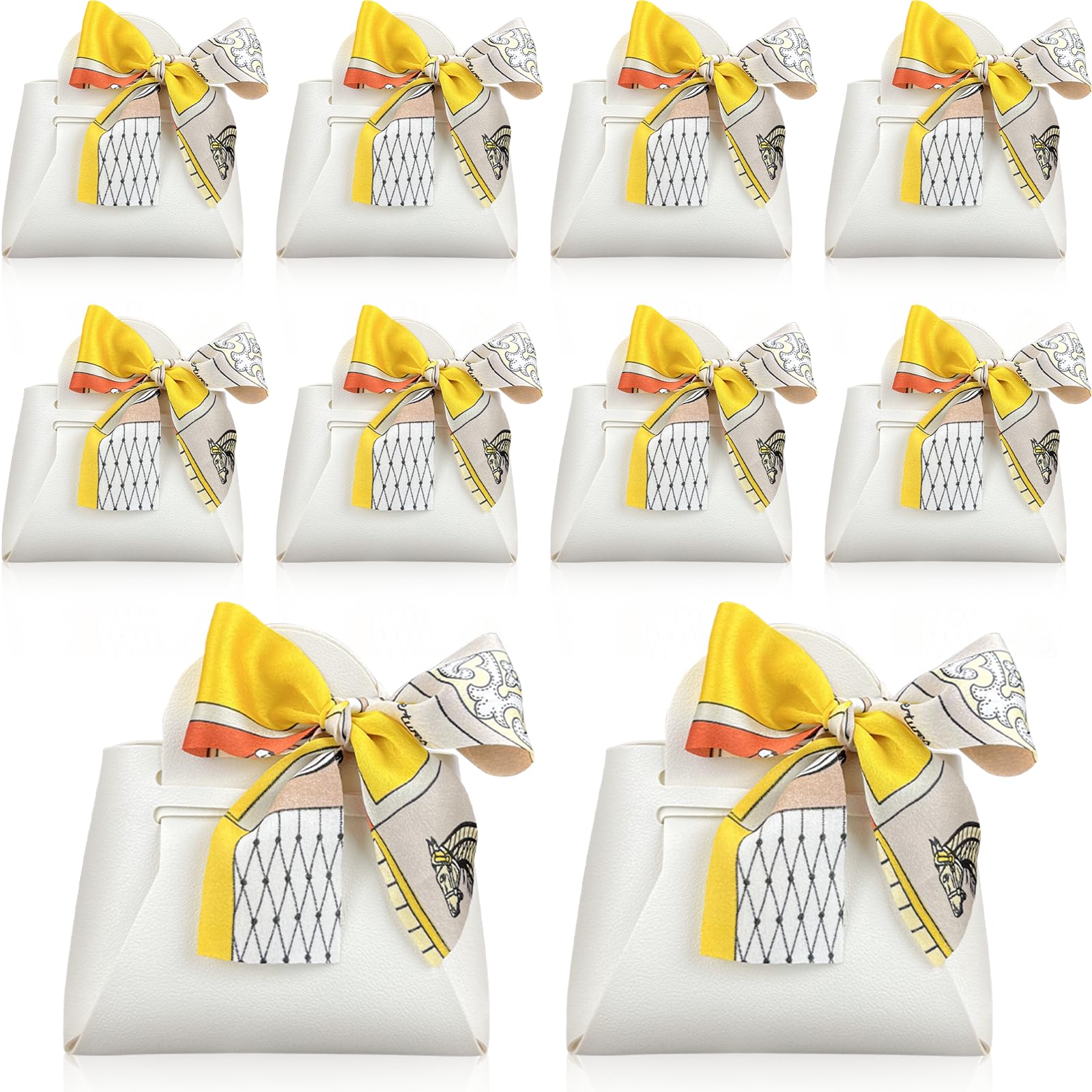 10 pack Mini Exquisite White Gift Boxes with Ribbon,Small Party Favor Boxes , Reusable Leather candy Gift Boxes for Wedding Bridal Shower Baptism Baby Shower Birthday Party Christmas