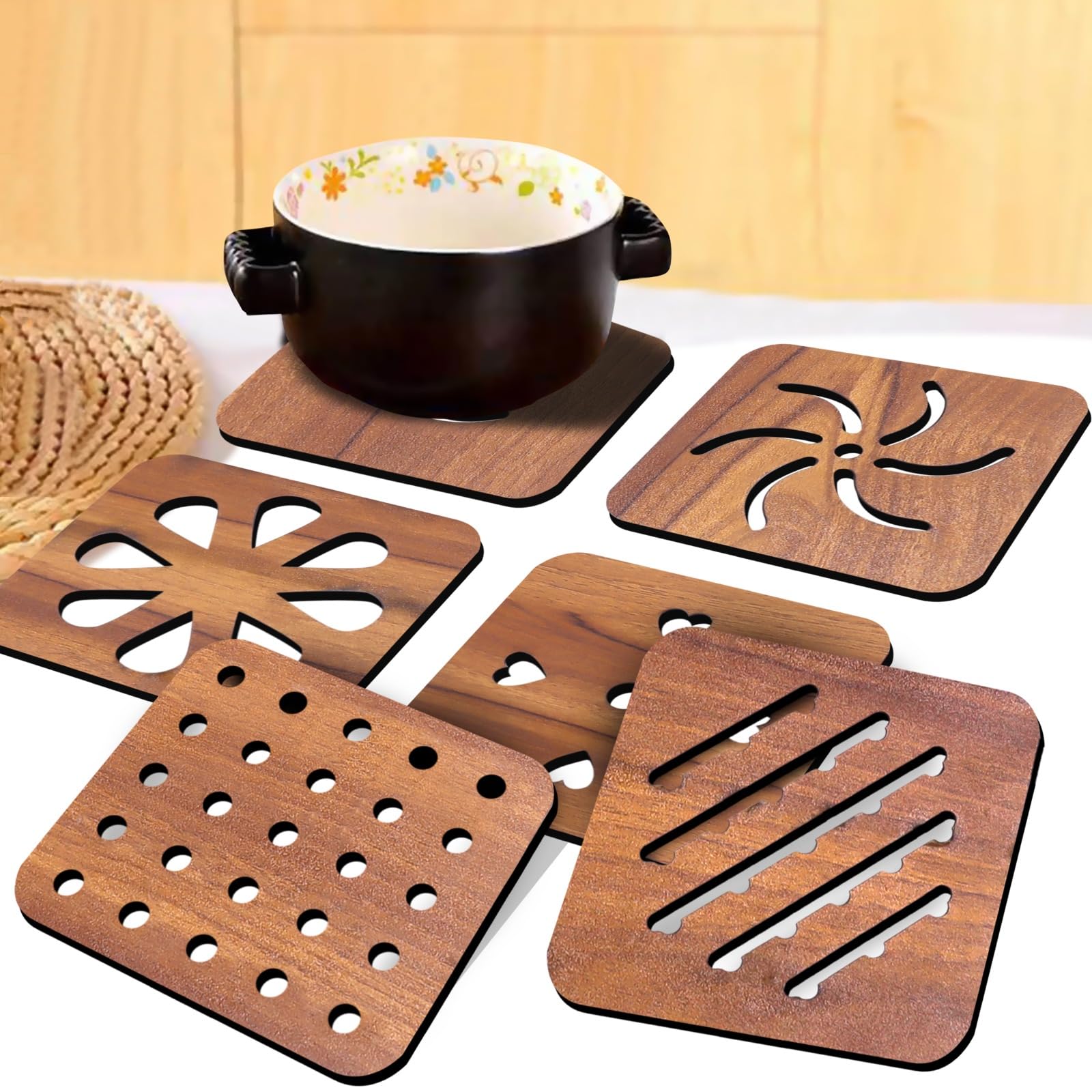 Wooden Table Placemat Heat Resistant Hot Pot Coasters Cup Mat Tea Coaster Dining Table Accessories (Standard Square)