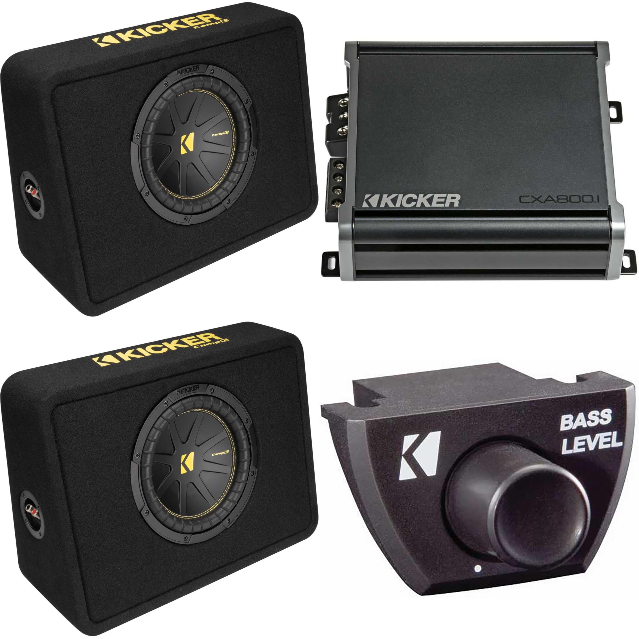 Kicker (2) 10 Inch Comp Truck Bass Package 50TCWC104 with 46CXA8001, Bass Knob Bundle