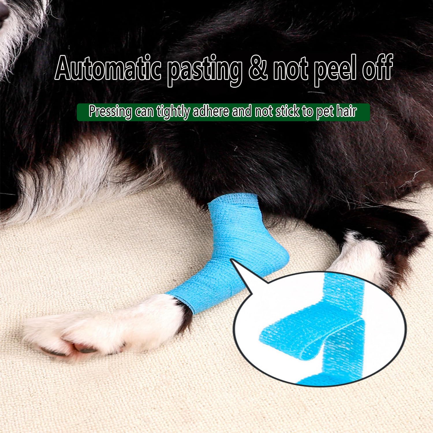 ANAMPION Selbstklebender Verband 9Rollen, 7.5cmx4.5m Non-Woven Selbsthaftende Bandage für Mensch und Tier, Flexibel Elastische Binde für Sport,Haustiere (Blau) - 5