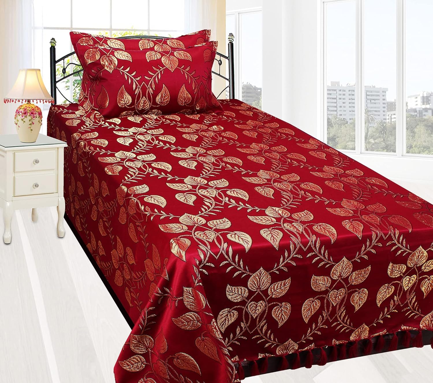 Goodson Polyester & Silk Double Bed Bedsheet with 2 Pillow Cover Size (90 x 90 Inches) (Maroon) (B0CVM3MQ7S) Amazon Price History, Amazon Price Tracker