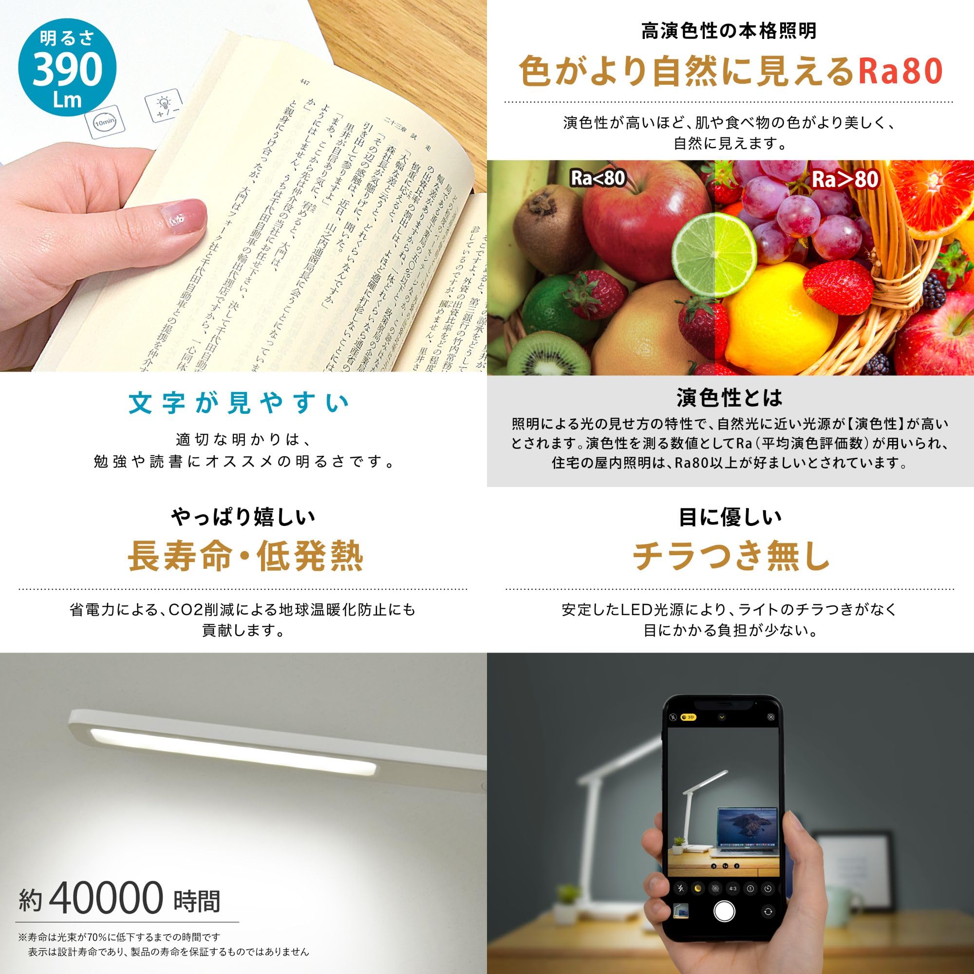 Amazon.co.jp: LED デスクライト ホワイト 調光 調色 折り畳み式 