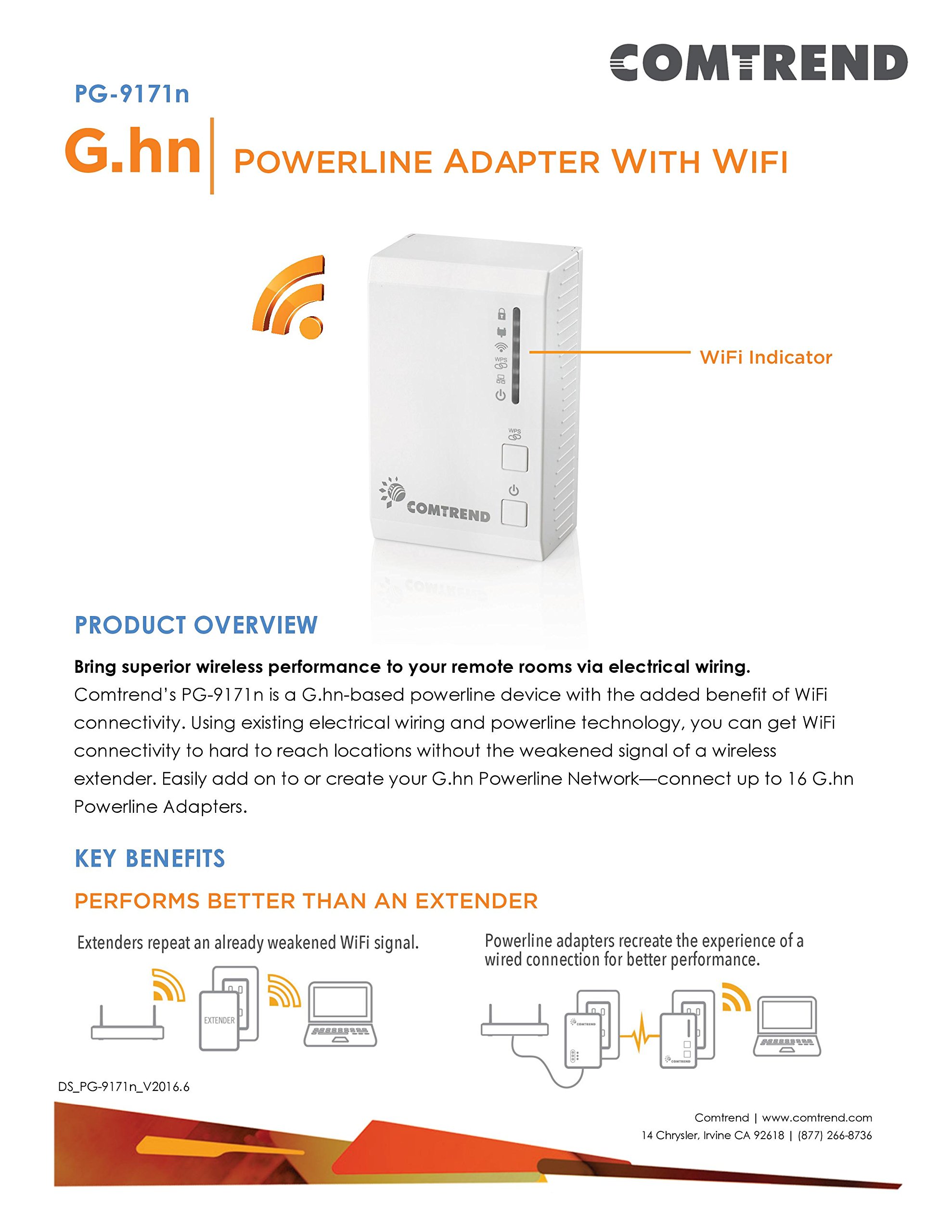 Comtrend G.hn - Adattatore Ethernet a ponte Powerline con WiFi, 1200 Mbps PG-9172+PG-9171nKIT PG-9172+PG-9171nKIT