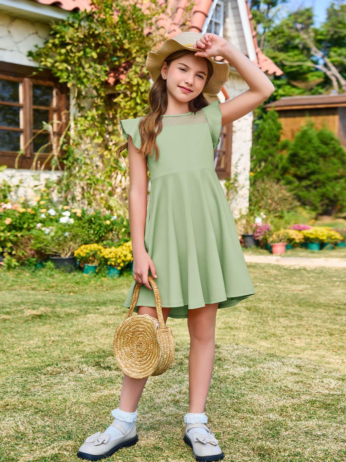 Haloumoning Robe de princesse à volants pour fille - En maille - Pour mariage, anniversaire, mariage - Avec poche