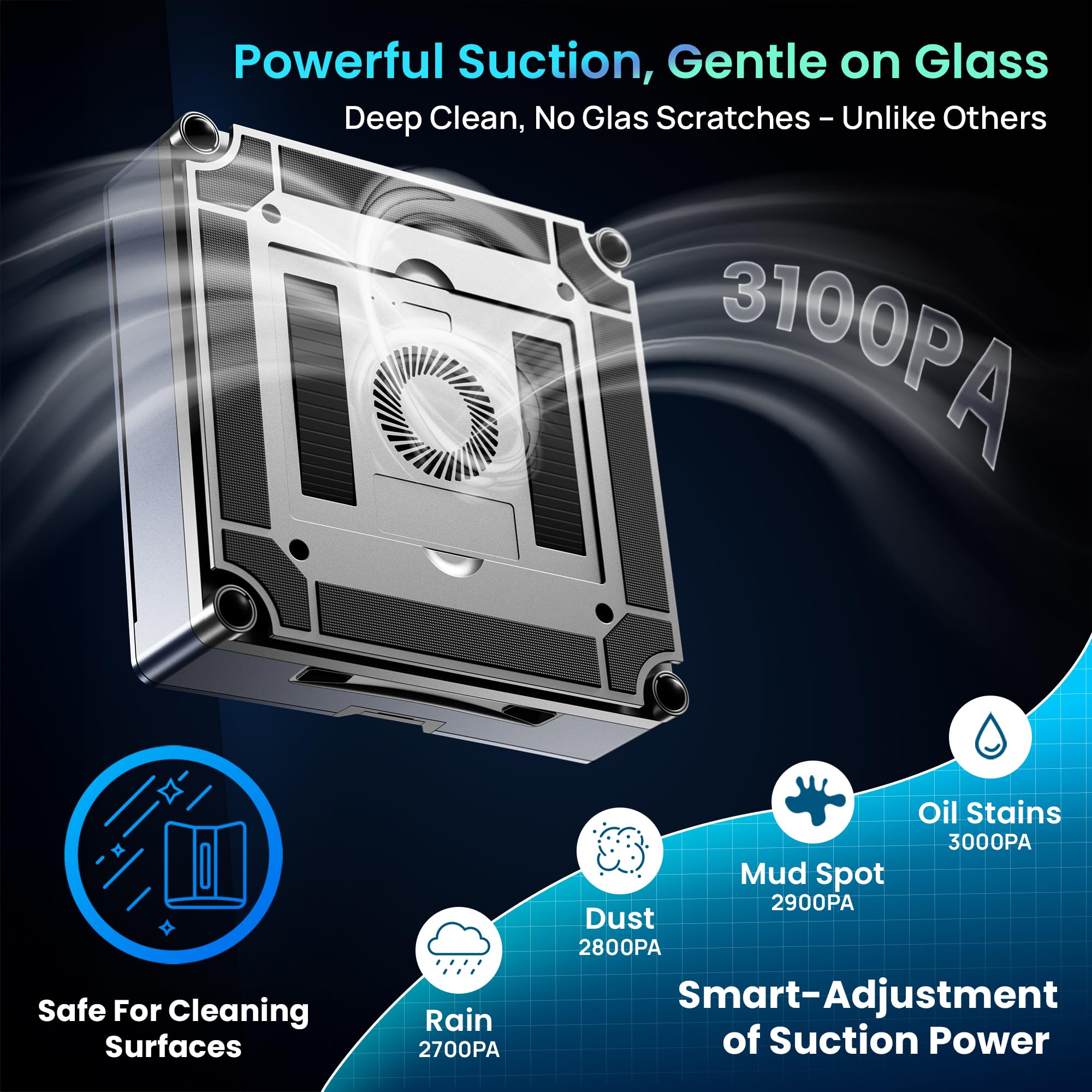 X9 Pro (EN) Nettoyeur de vitres électrique – Robot nettoyeur de vitres intelligent avec fonction de pulvérisation 4 voies, navigation précise, détection des bords, statut LED, fonctionnement