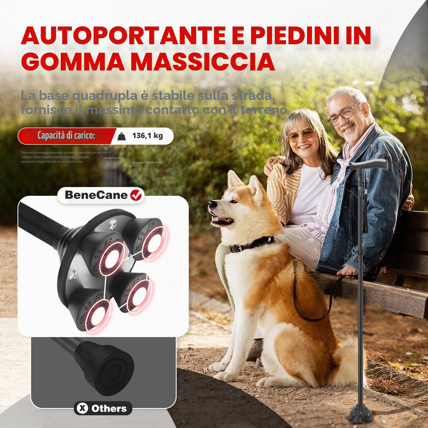 BeneCane Bastone da passeggio per uomini e donne bastone da passeggio per anziani bastone pieghevole Quad Cane regolabile leggero robusto autoportante pieghevole