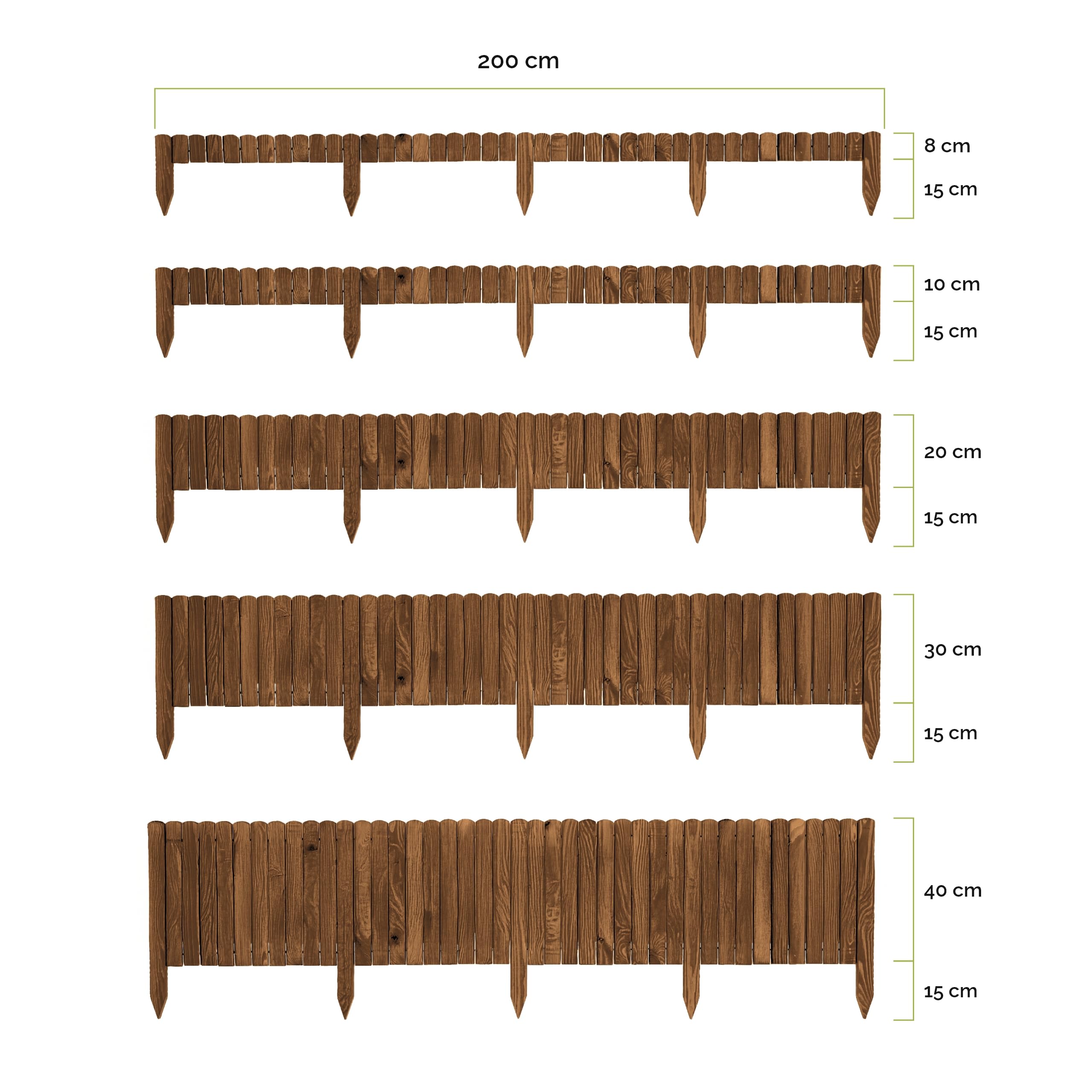 Garronda Rasenkante Beeteinfassung aus Holz flexibel 200 x 10 cm Rollborder für Rasen und Beet Beetumrandung und Beetbegrenzung Gartenzaun zum Stecken Holzzaun GD-0046 (Dunkelbraun)