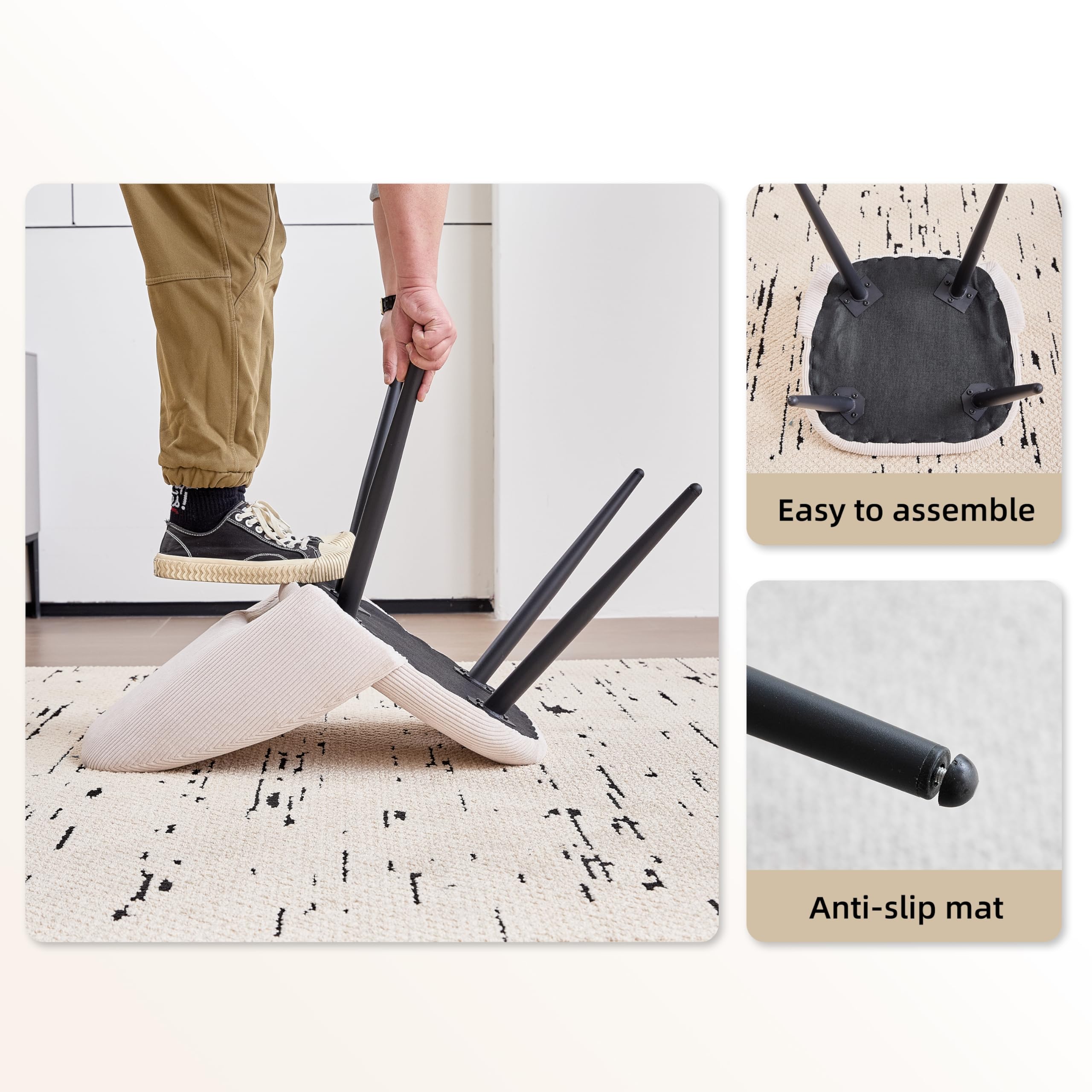 GrandCA HOME Set Tavolo e Sedie da Pranzo,Tavolo Rotondo Moderno da 100 Cm,4 Sedia da Pranzo In Velluto a Coste Traforato,adatto Per Cucina, Soggiorno, Caffetteria(Marmo Nero + Beige)