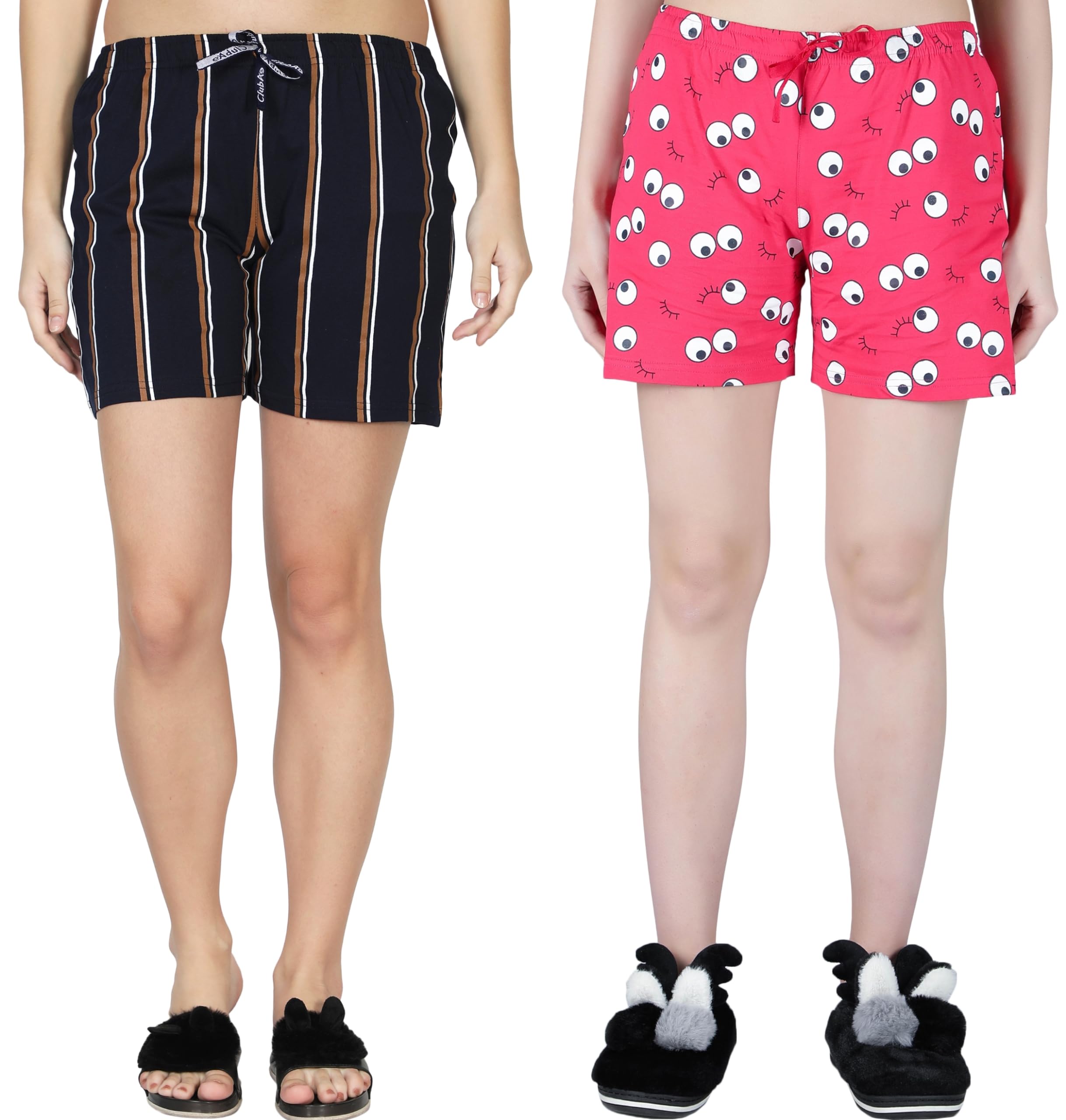 club a9 Mid Rise Elastic Waist Womens Casual Regular Fit Cotton Printed Shorts (Pack of 2, Multicolor) WSCOM2_245_L-picture-25