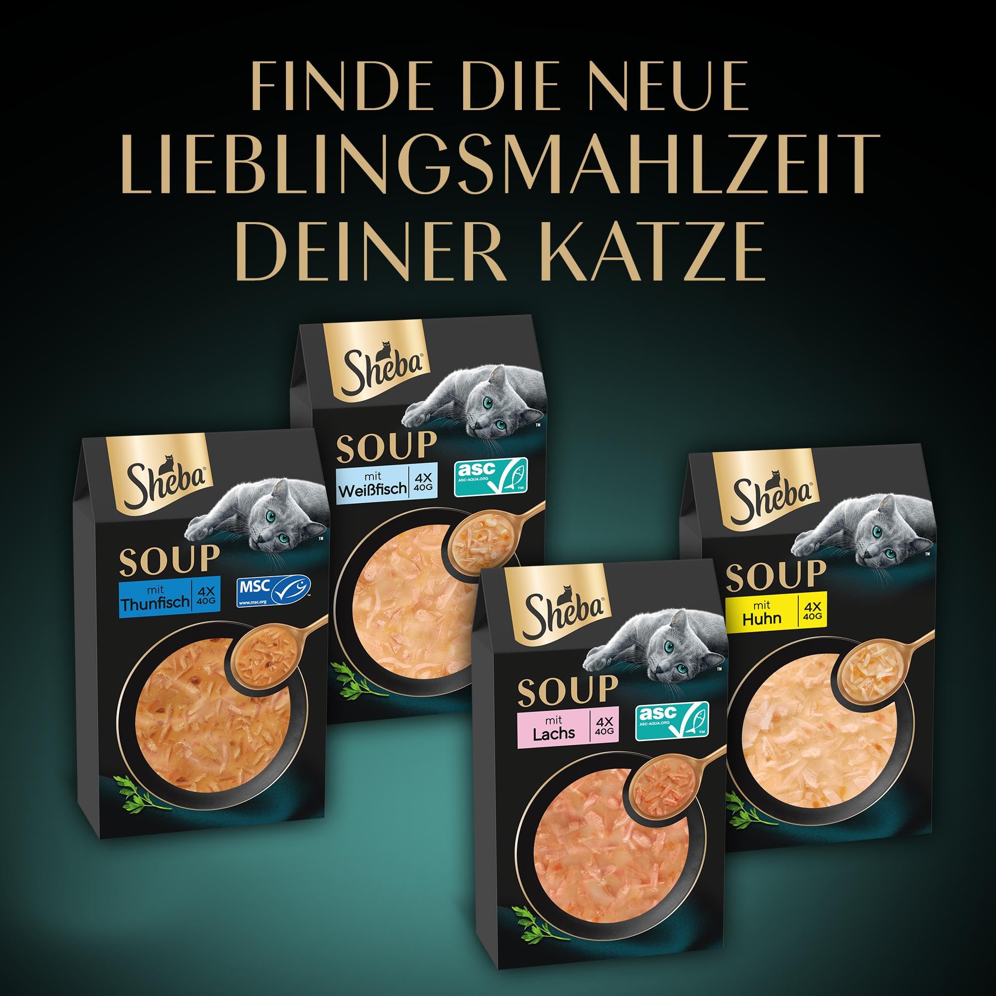 SHEBA Soup Adult Katzen-Nassfutter Portionsbeutel mit Thunfisch 10 x 4 x 40g, 40er Pack