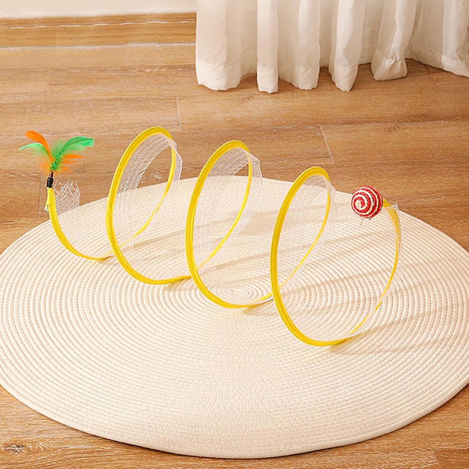 Cat Play Tunnel Toy,Indoor Cat Tunnel Toys | Foldable Adventure Tunnel Toys for Cats, Dogs and Small Pets Reusable Tunnel Bed Toys for Decorhome, 1, Hemp ball feather