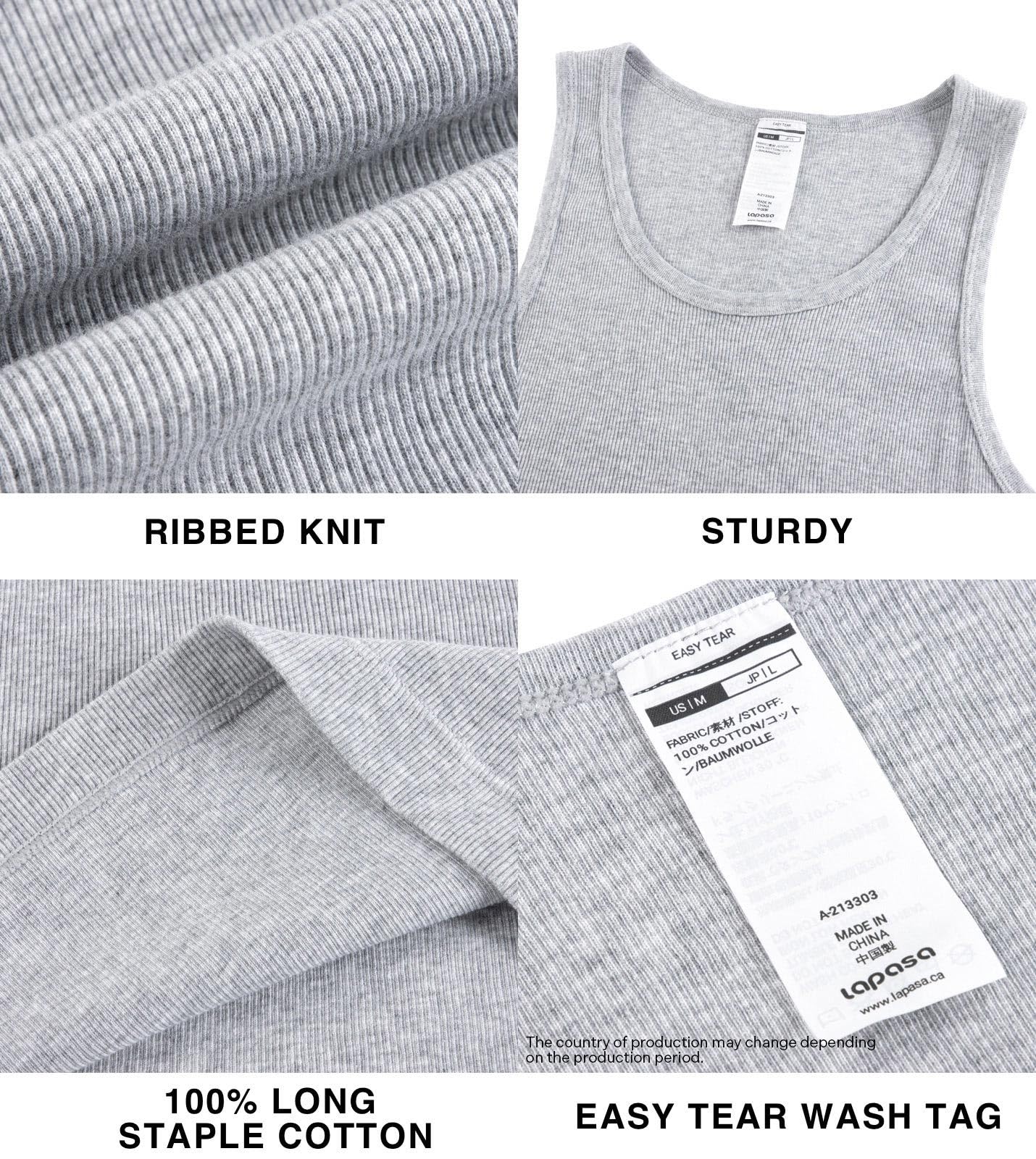 LAPASA Débardeur Homme Côtelé Lot de 4 Maillot de Corps 100% Coton T-Shirt sans Manches sous-Vêtements M35