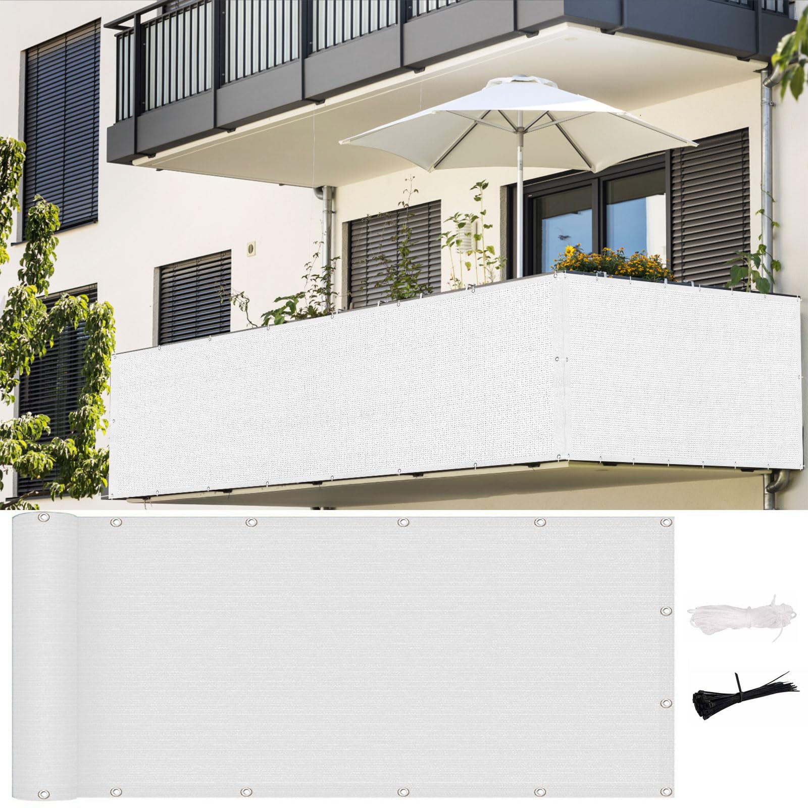 Brise vue balcon blanc 80 x 440 cm pour créer un coin d'intimité dans son jardin