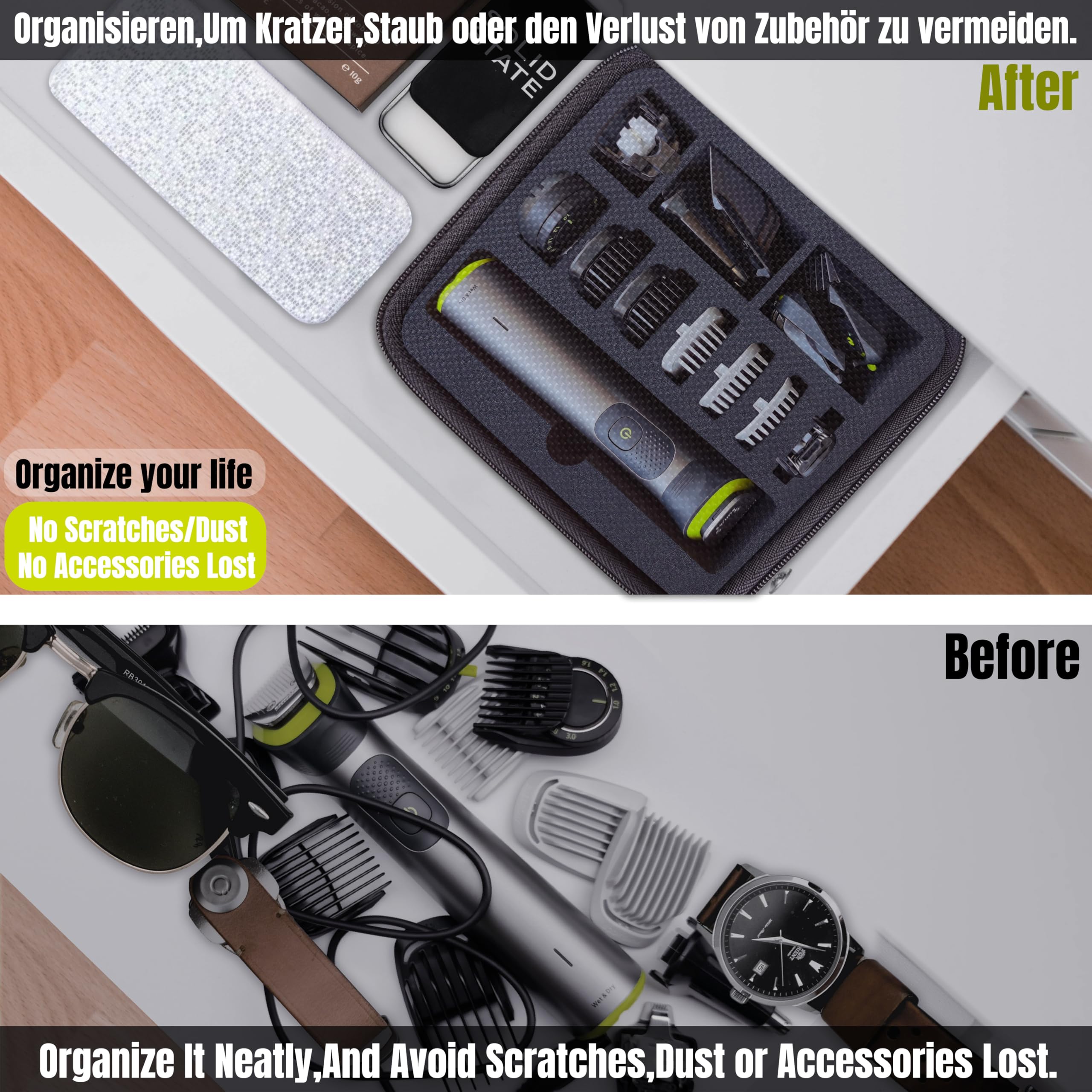 Custodia compatibile con Philips Rifinitore All-in-one Multigroom Serie 7000,Modello MG7962/30 MG7930/15 MG7950/15,per Barba,Capelli e Corpo,Custodia da Viaggio Rigida Impermeabile(Solo Custodia)