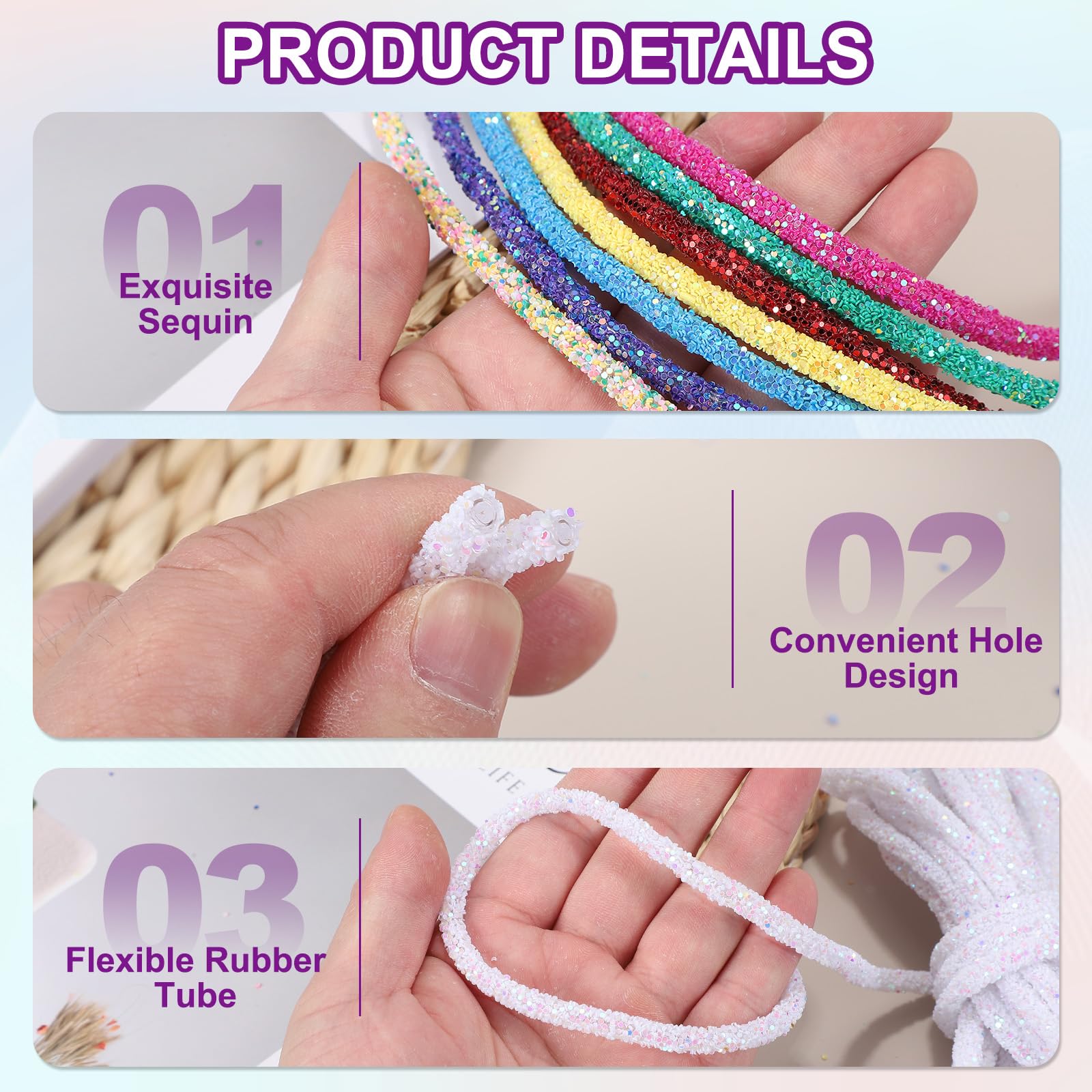 PATIKIL Sequins Rope, 5.5 Yard 6mm Sequins Rhinestone Tube Cord pour Wedding Dresses Earring Costume Clothing Shoes Jewelry DIY Crafts Making Accessory, White - 3