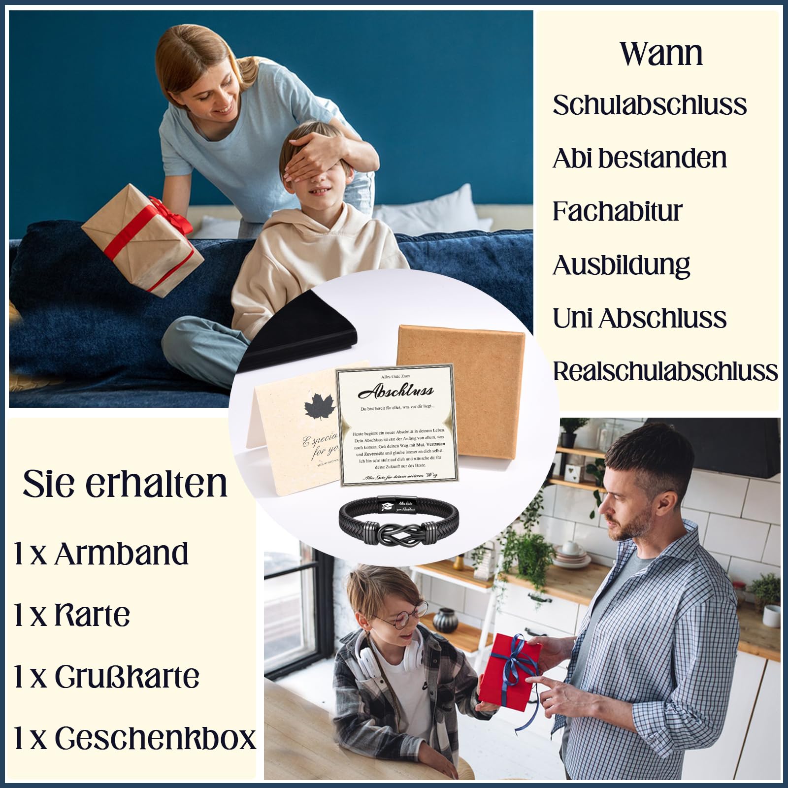 Papa Bruder Sohn Onkel Ehemann Geschenk, Lederarmband mit Gravur für Männer, Geschenke für Bonus Papa Stiefpapa Onkel zum Vatertag für Jungen zum Geburtstag Weihnachten