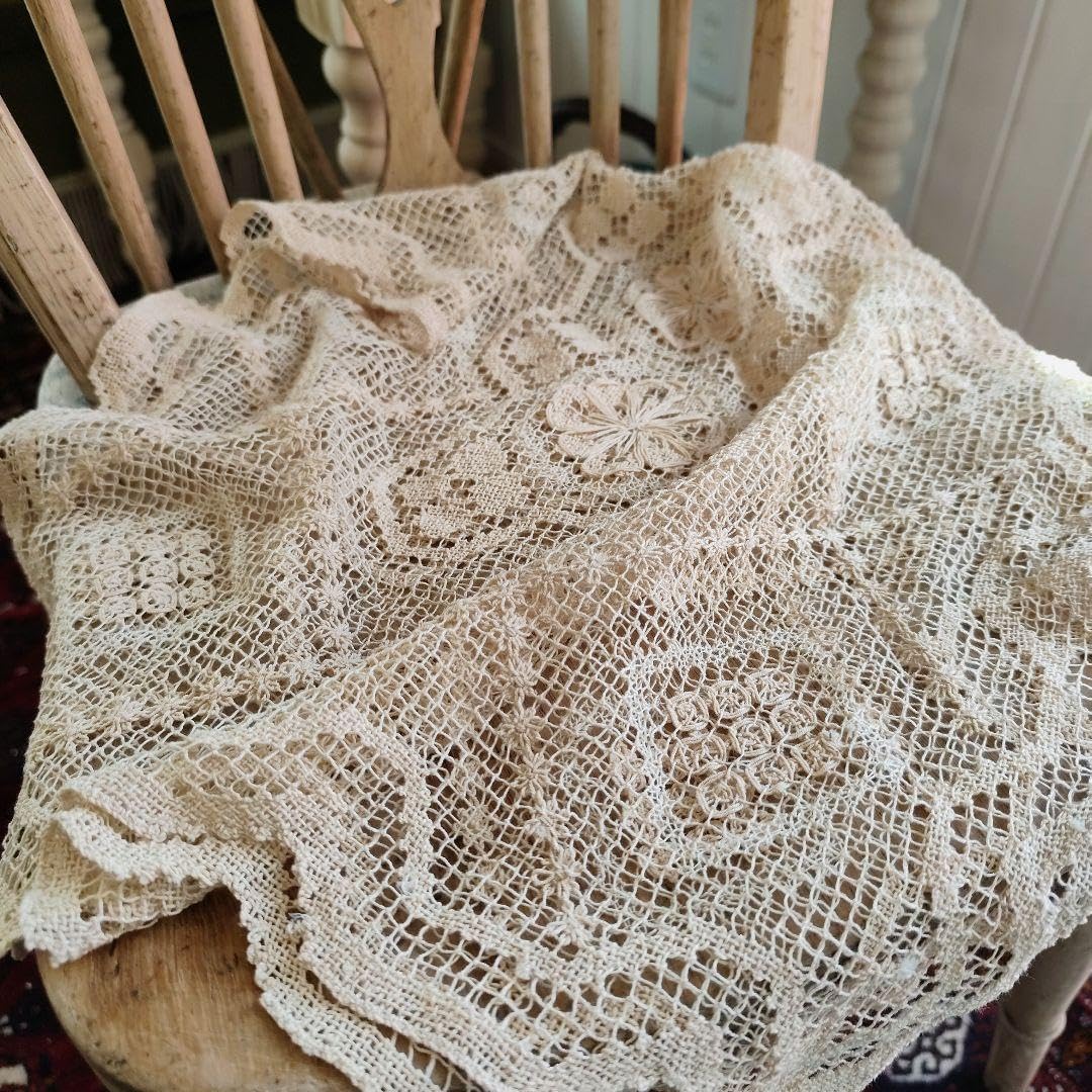定番，100%新品 アンティークリネン コットンフィレ風レースワーク