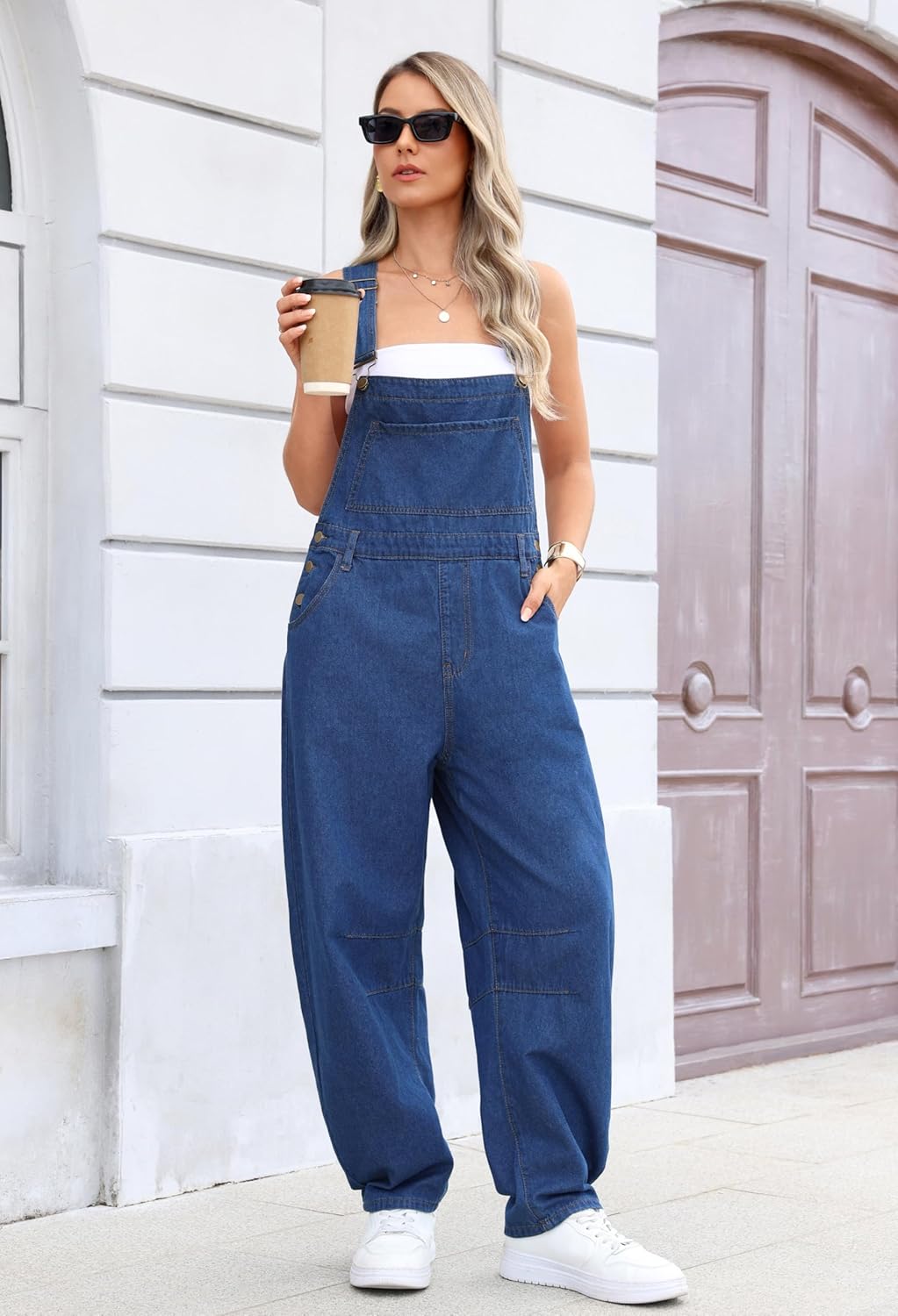 Women Oversized Adjustable Strap Denim Bib Overalls Jeans Pants Baggy Rompers Jumpsuits with Pockets - Image 3