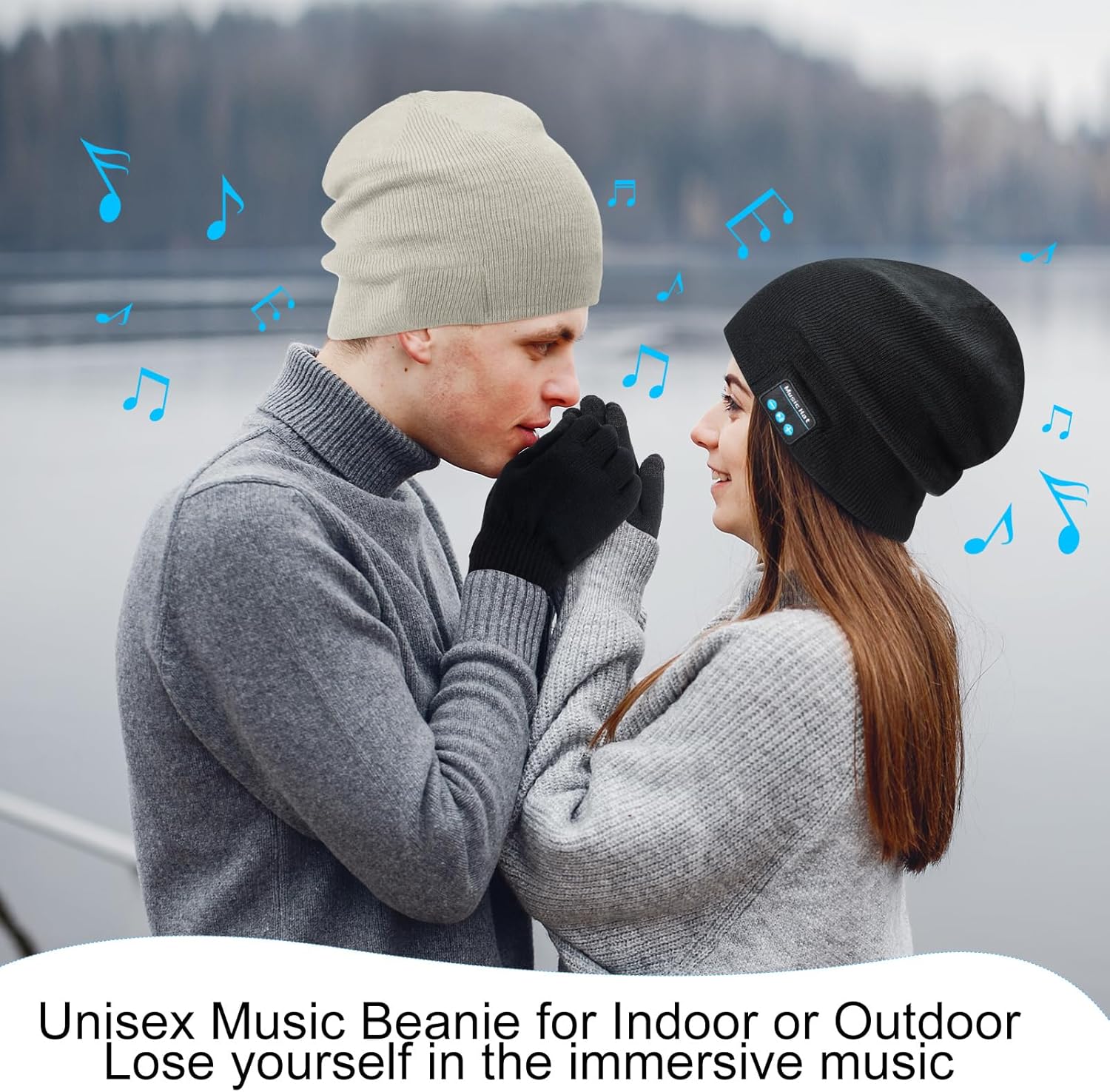 Honoson 4 Set Bluetooth Beanie Hat for Men Wireless Music Beanie with Gloves Winter Gift for Men Women Sports Winter Gift - Image 5