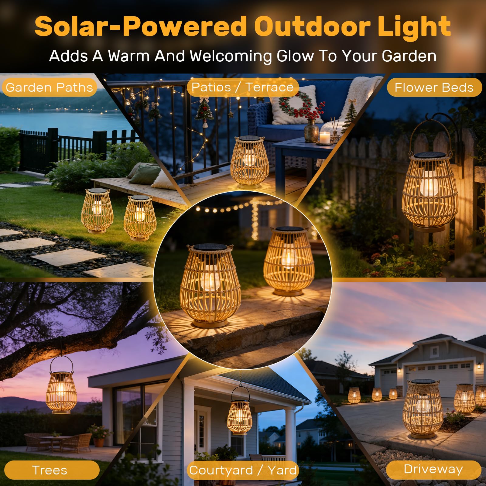 Lanterna solare da giardino, 2 pezzi, lanterne da giardino per esterni, lampade solari da appendere o da terra, IP44 resistente alle intemperie, luci solari per balcone, terrazza