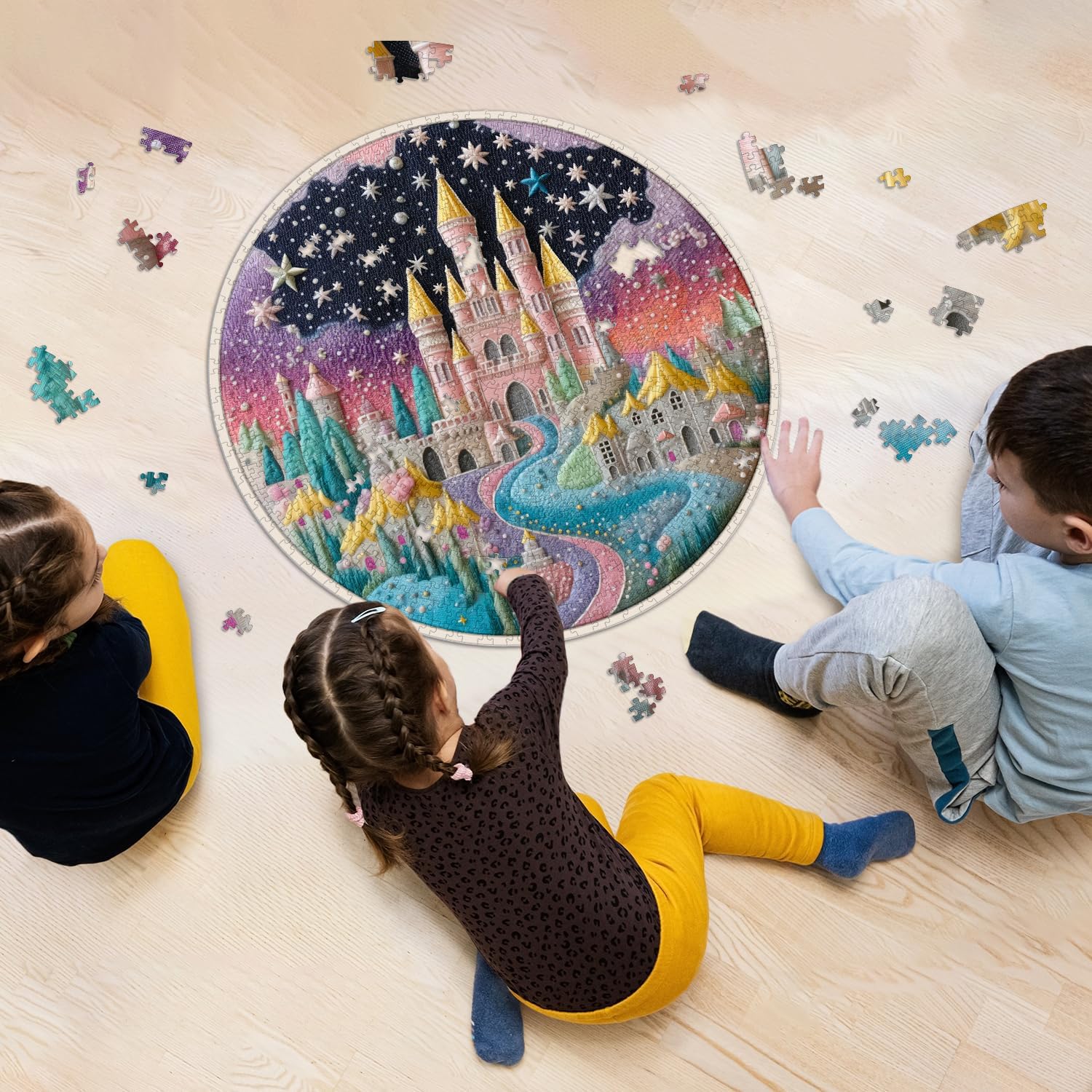 Colorful Fairy Castle Puzzles for Adults 1000 Pieces, Fantasy Rainbow Sky River Jigsaw Puzzles, Round Challenging Impossible Puzzle as Wall Decor
