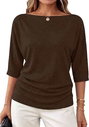 WIHOLL Women's Off-the-Shoulder Sweater, Boat Neck, 3/4 Sleeve Pullover Knit Top