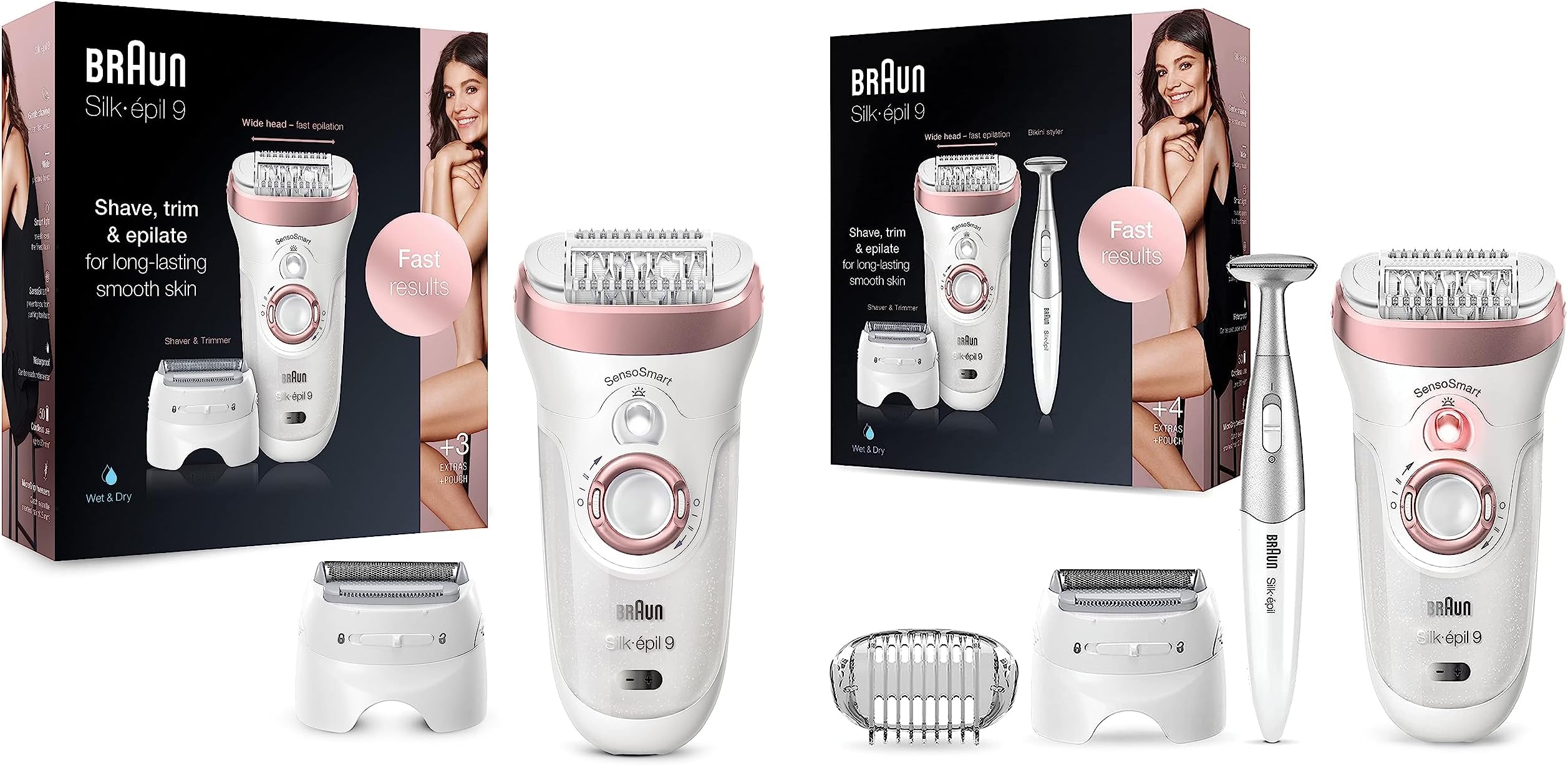 Braun Silk-epil 9-890 Epilator, Long Lasting smooth skin with Extra Gentle Hair Removal & Braun Silk-epil 9 9-720, Epilator for women, Shaver & Trimmer head included, Waterproof