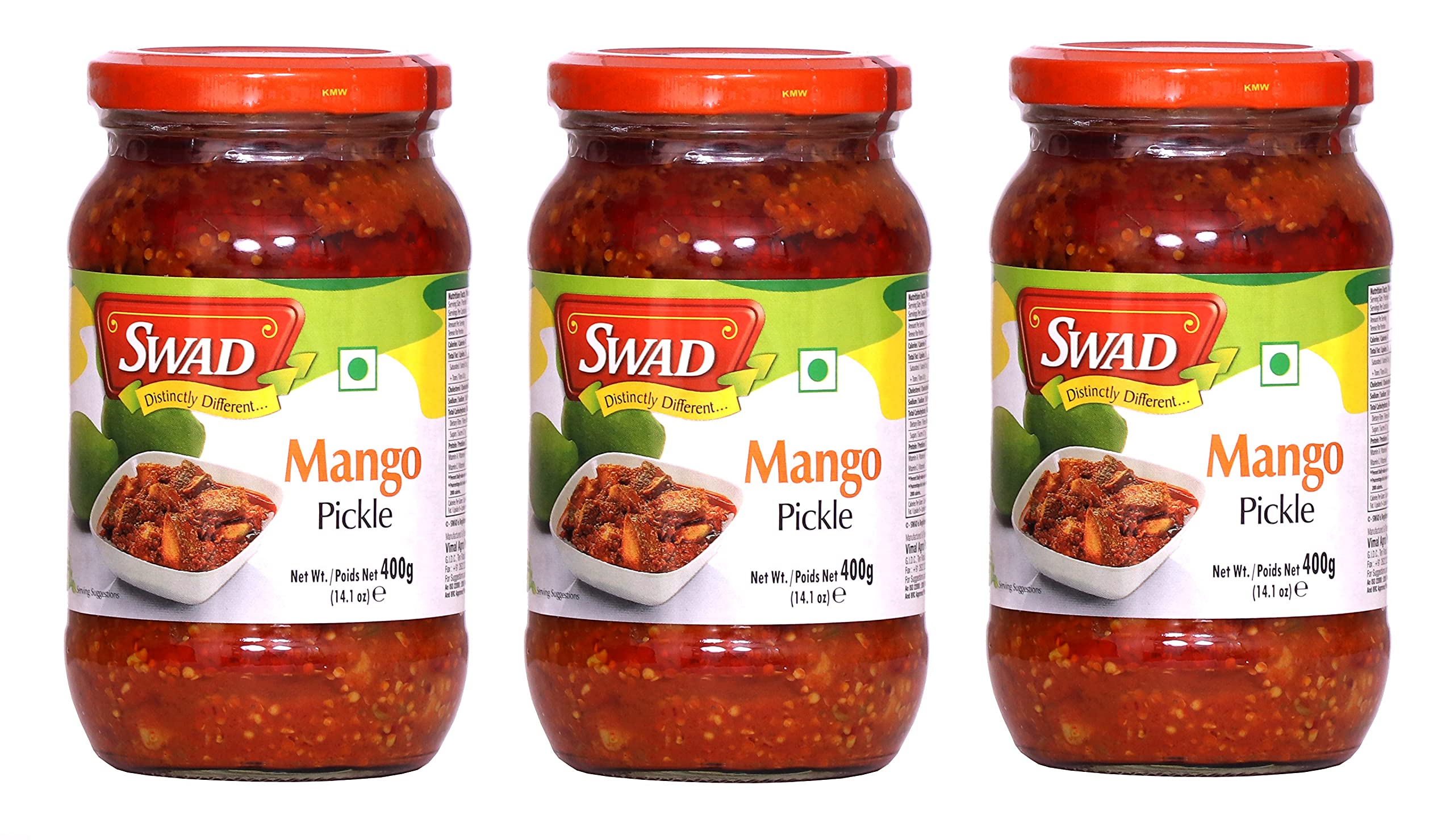SWAD Spicy Mango Pickle | Spicy & Tangy Aam Ka Achaar with Raw Mango Chunks | Homemade Tangy & Spicy Aam Achaar Mixed with Corn Oil | 400g (Pack of 3)
