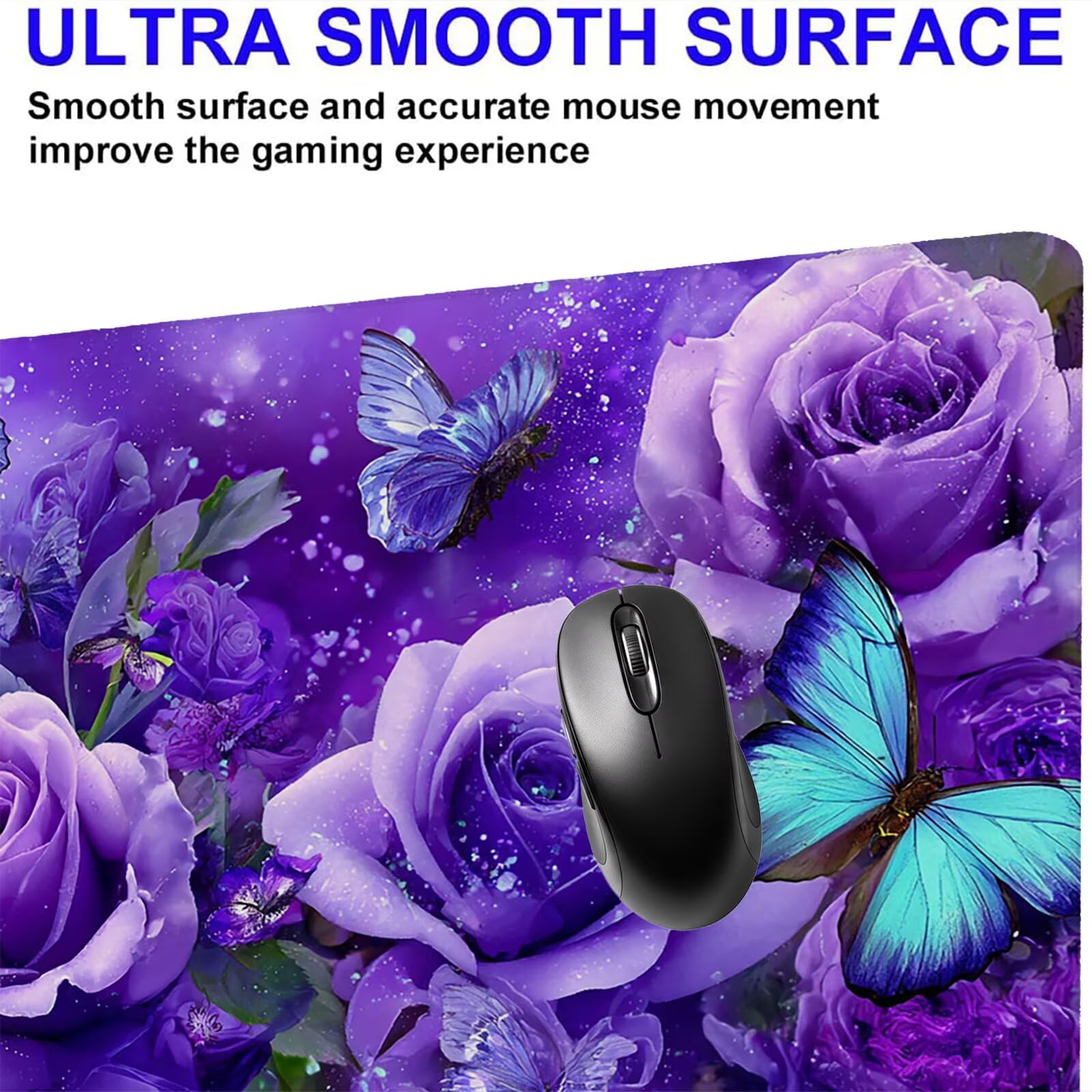 Podkładka pod mysz XXL kwiaty/motyl 1200 x 600 mm duża podkładka pod mysz szyte krawędzie wodoodporna antypoślizgowa duże rozszerzone akcesoria biurowe do PC, przenośna poprawia dokładność i szybkość