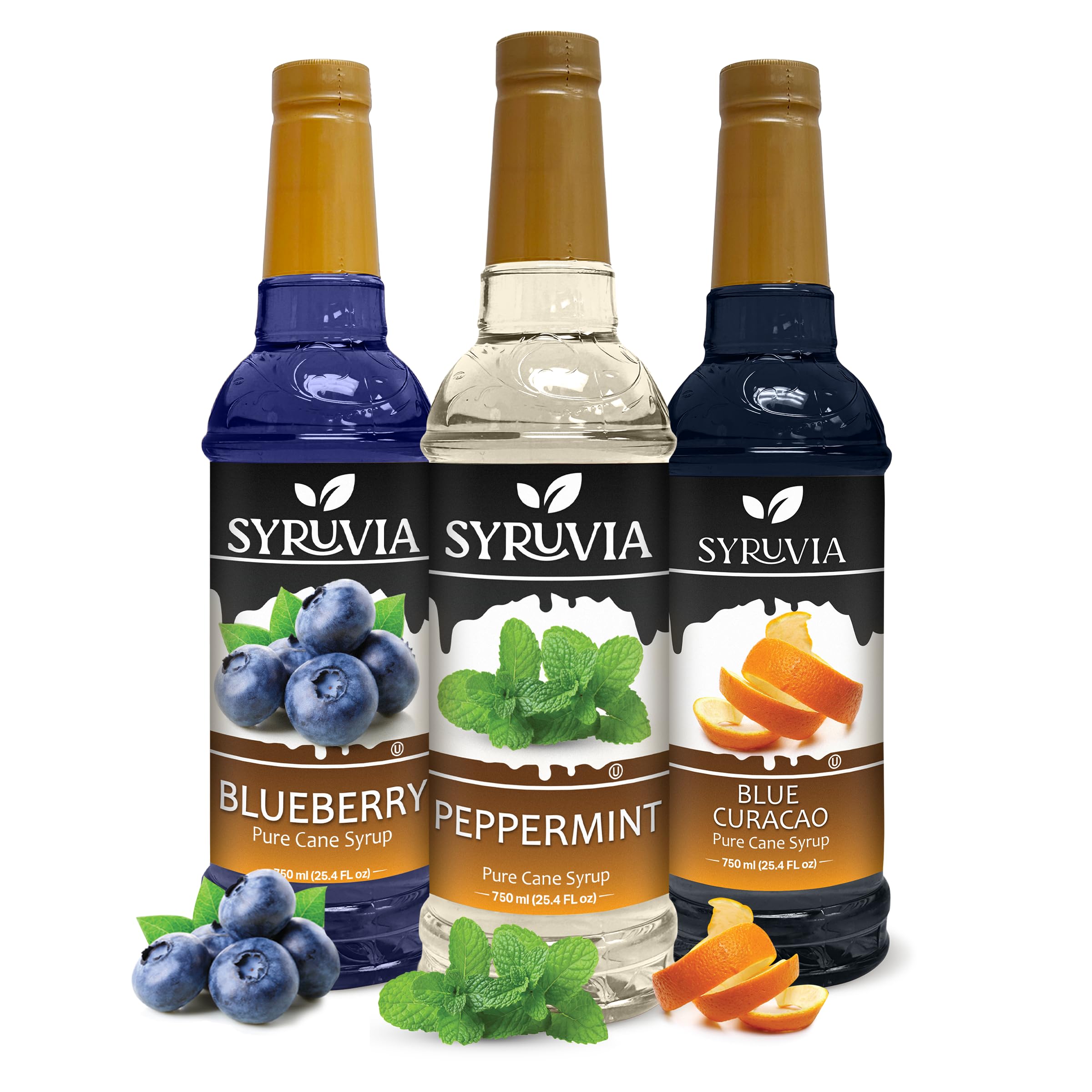 Syruvia Peppermint Syrup, Blueberry Syrup & Blue Curacao Syrup - 25.4 fl oz. Premium Sweet Flavoring Syrup. Kosher & Gluten-Free. Perfect for Enhancing Drinks, Shakes, Desserts & More.