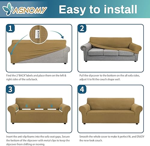 Vista 112 de Asnomy Couch Covers for 3 Cushion Couch Stretch Sofa Covers Slipcovers, Pet Protector Furniture Covers for Dogs Cats Spandex Jacquard Fabric Small