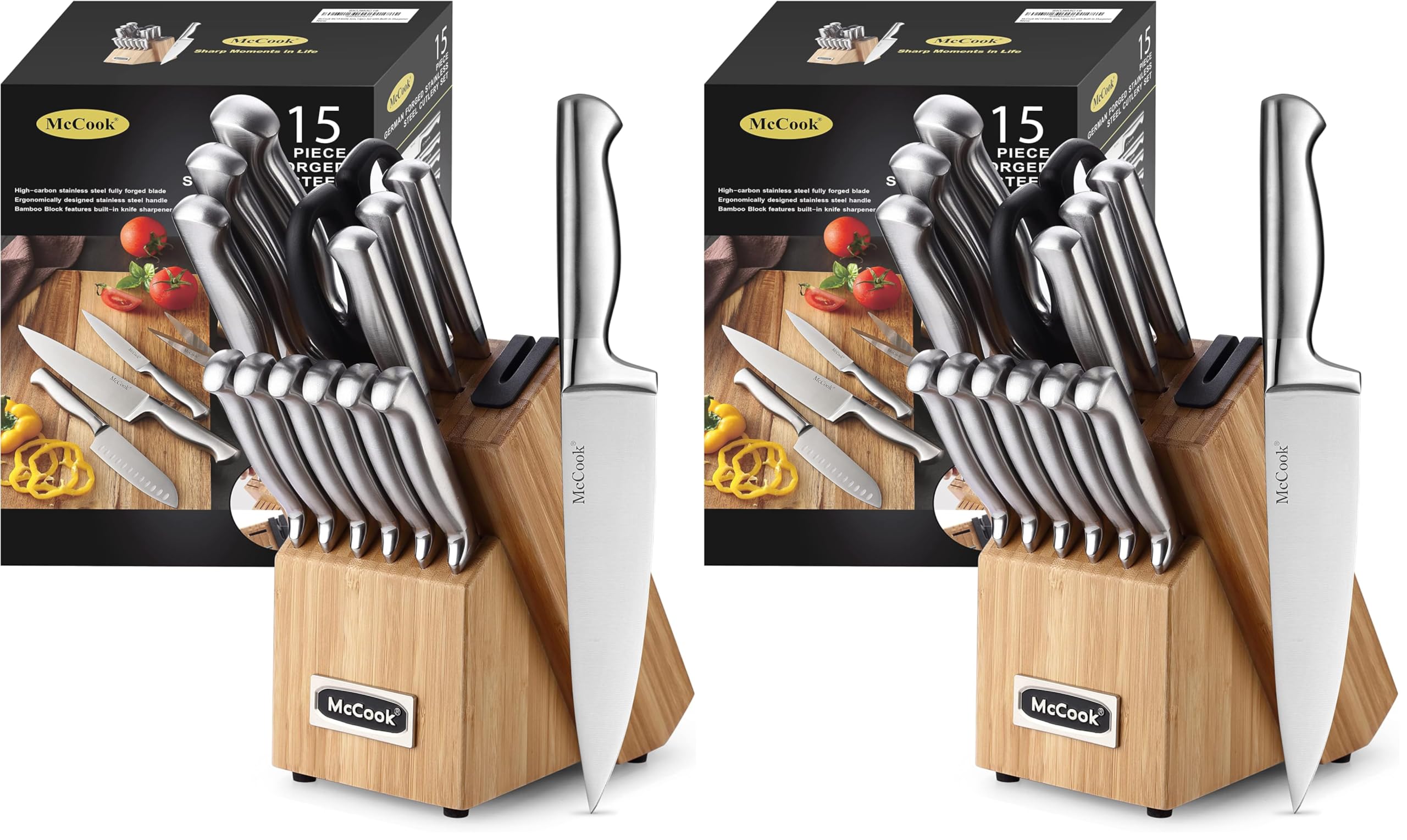 McCook® Knife Sets,German Stainless Steel Knife Block Sets with Built-in Sharpener (Pack of 2)