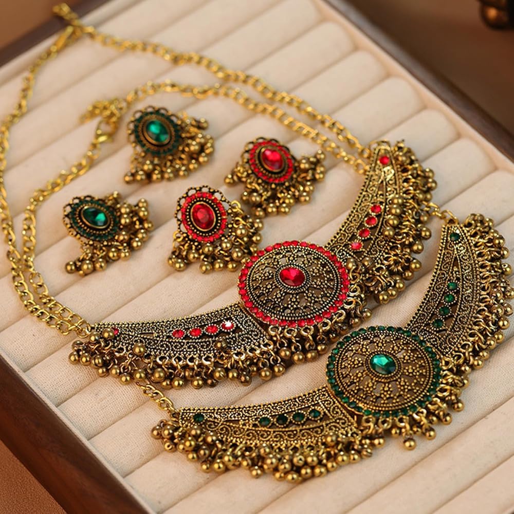 JAVARNV Dainty Gold Indian Jewelry Set - Vintage Necklace