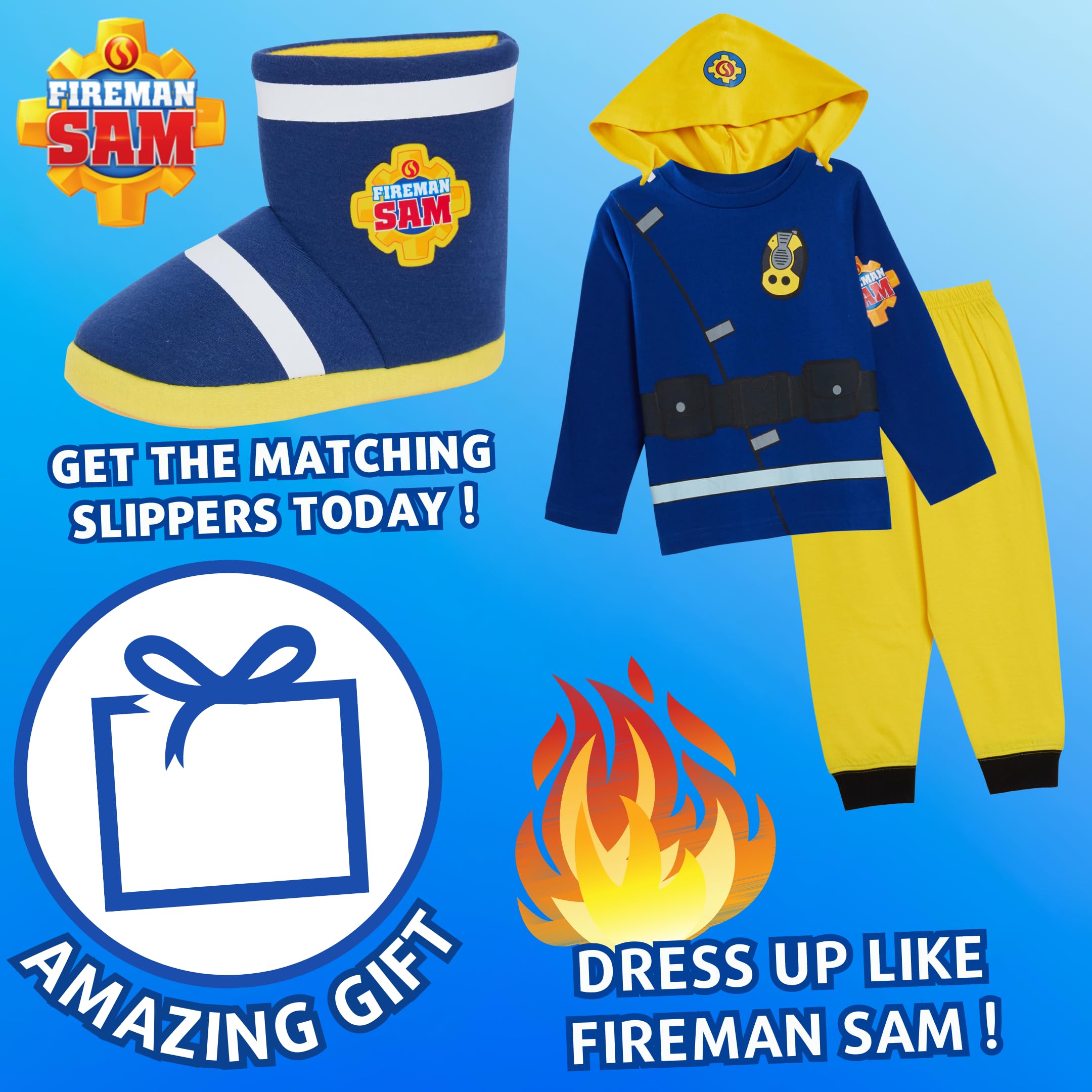 Fireman Sam Chłopcy Nowość Ubieranka Piżama Dzieci Pełnowymiarowy Postać Pjs Rozmiar