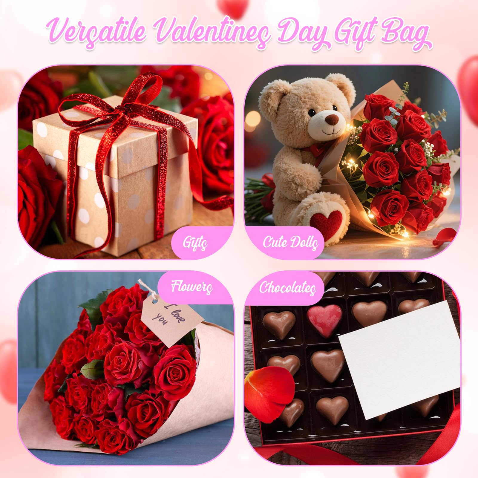 GMEMNOV Happy Valentines Day Gift Bag - 13" Large Valentines Bag with Tissue Paper & Handles, Valentine's Gift Bags for Her Him, Girlfriend Boyfriend, Wife Husband, Women Men Party & Celebrations