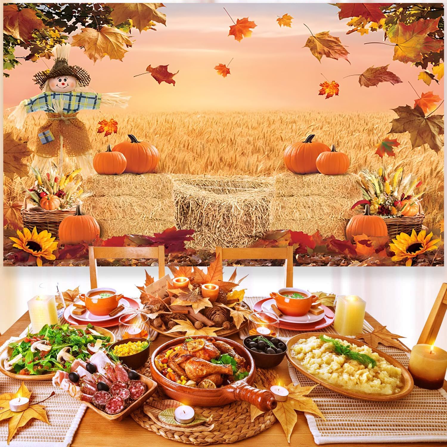 WovWeave Cartel De Acción De Gracias De Otoño, Decoración De Fondo De  Fiesta De Otoño, Telón De Fondo De Calabaza Y Arce Para Cosecha De Acción  De Gracias, Cumpleaños, Baby Shower, image size:1500x1500