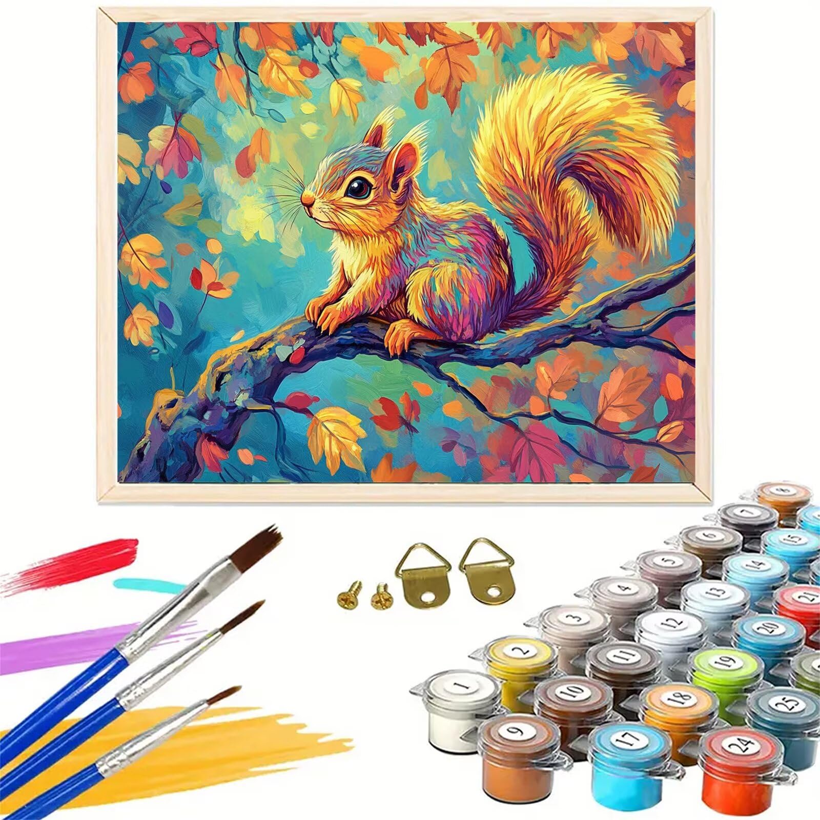 Dipingere Con i Numeri Adulti Autunno Dipingere con i Numeri con Telaio 60x90 cm,Scoiattolo Paint by Numbers con Vernici e Pennelli,Kit di Pittura a Olio Fai-da-Te per Decorazioni Casa Regalo,kk-765