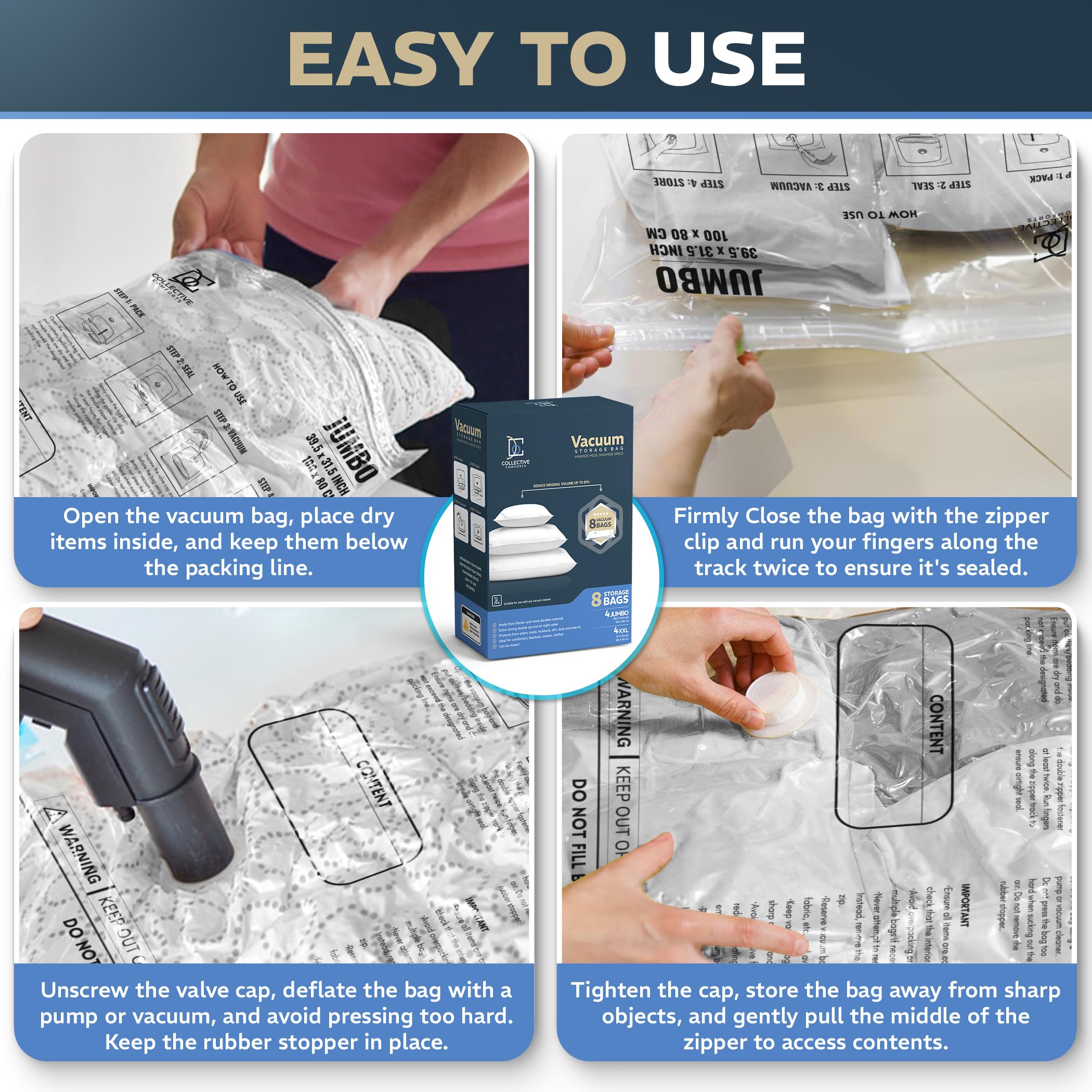 Space Vacuum Storage Bags Jumbo y XXL - Bolsas de sellado al vacío para ropa, viajes, ropa de cama, mantas, edredones y almacenamiento de juguetes | Bolsas grandes al vacío para