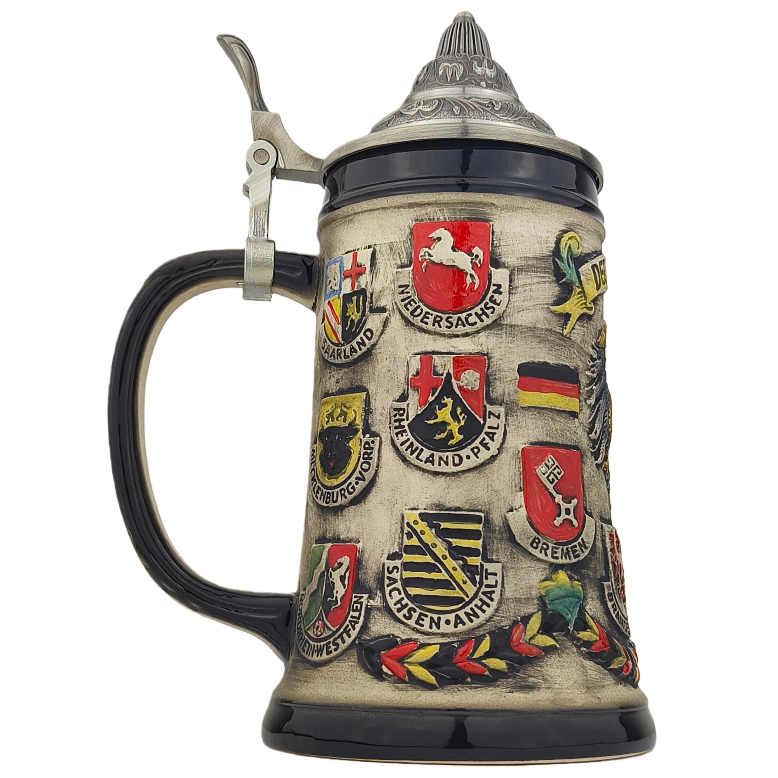 Bierkrug mit Deckel 0,7L – Steinkrug mit Deutschland-Motiv und Bundesländer-Design – Geschenkidee für Männer, Bierliebhaber & Sammler (Rustikal Grau)