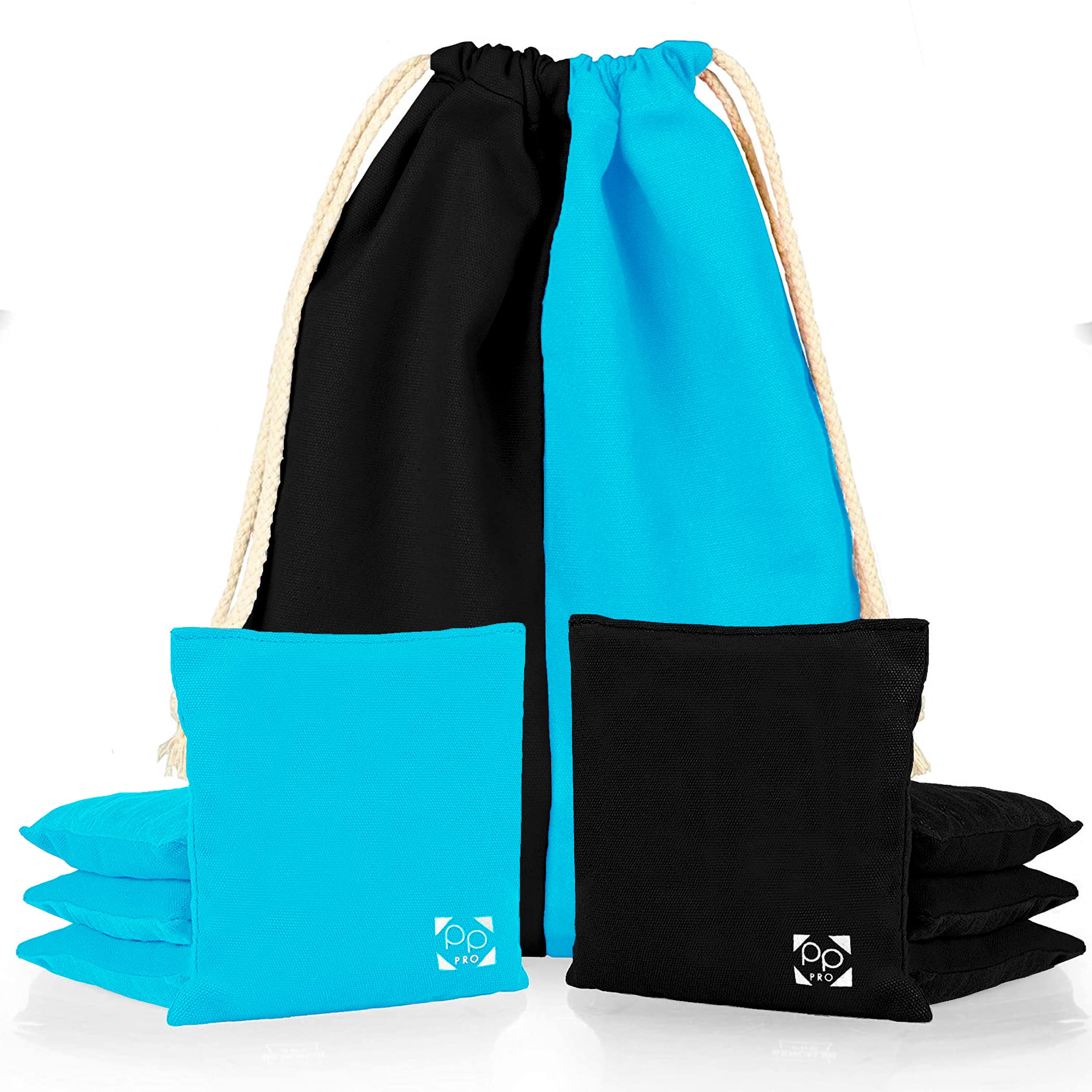 Professional Cornhole Bags - Set of 8 Regulation All Weather Two Sided Improved Bean Bags for Pro Corn Hole Game - 4 Light Blue & 4 Black — image 1