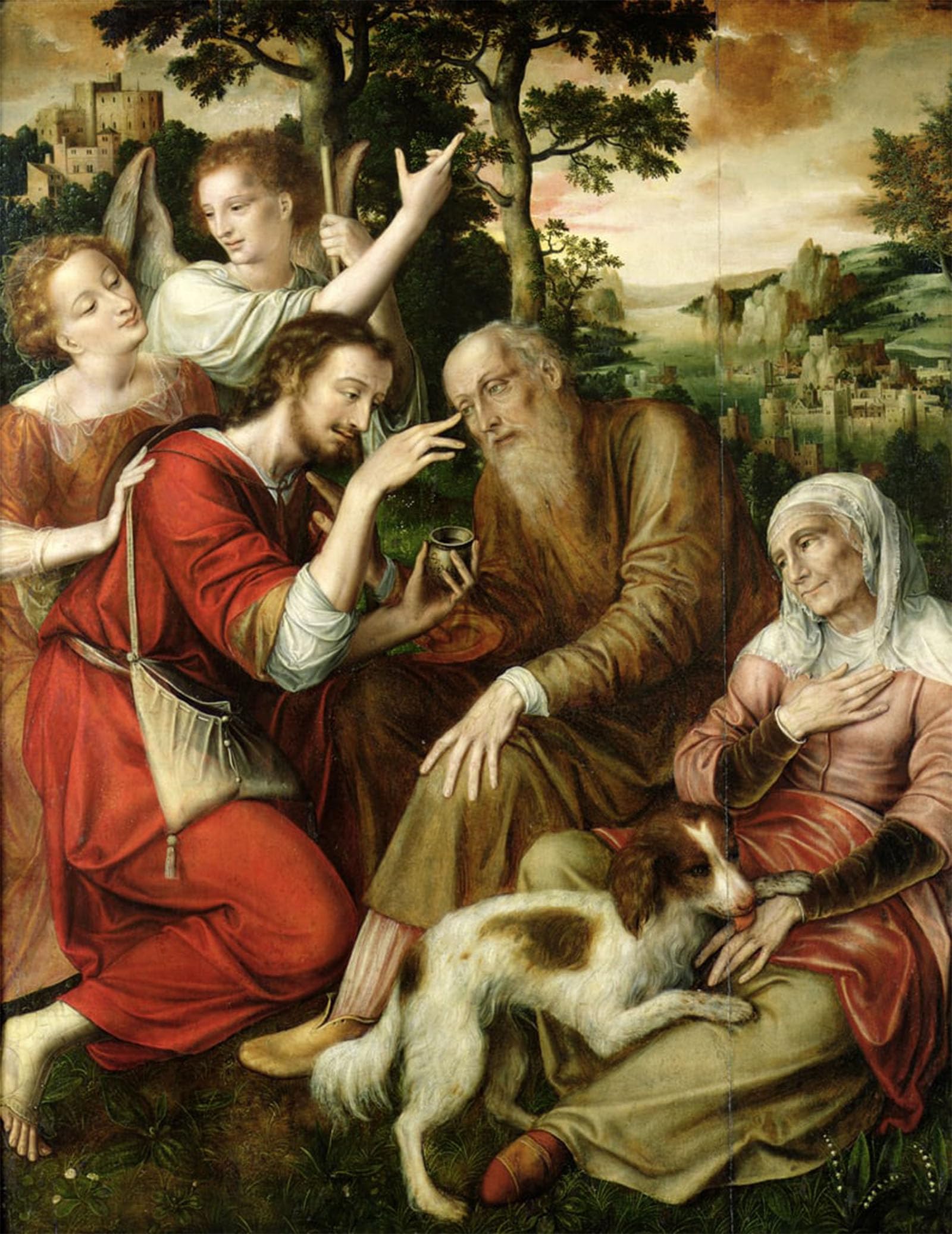 SERENDIPITP Abstract Painting Mural Print Picture Wall Decor Painting Tobias Curing His Father's Blindness by Jan Massys or Metsys Vintage Wall Artwork for Home Decor 60x90cm