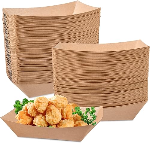 Elesunory 100 botes de comida desechables de 3 libras, bandejas de papel kraft ecológicas para alimentos, bandeja de comida desechable para perros