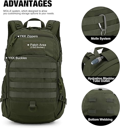 Miniatura 4 de Mardingtop Mochila táctica pequeña, mochila de senderismo Molle para mochileros, ciclismo y ciclismo, mochila de 15L25L